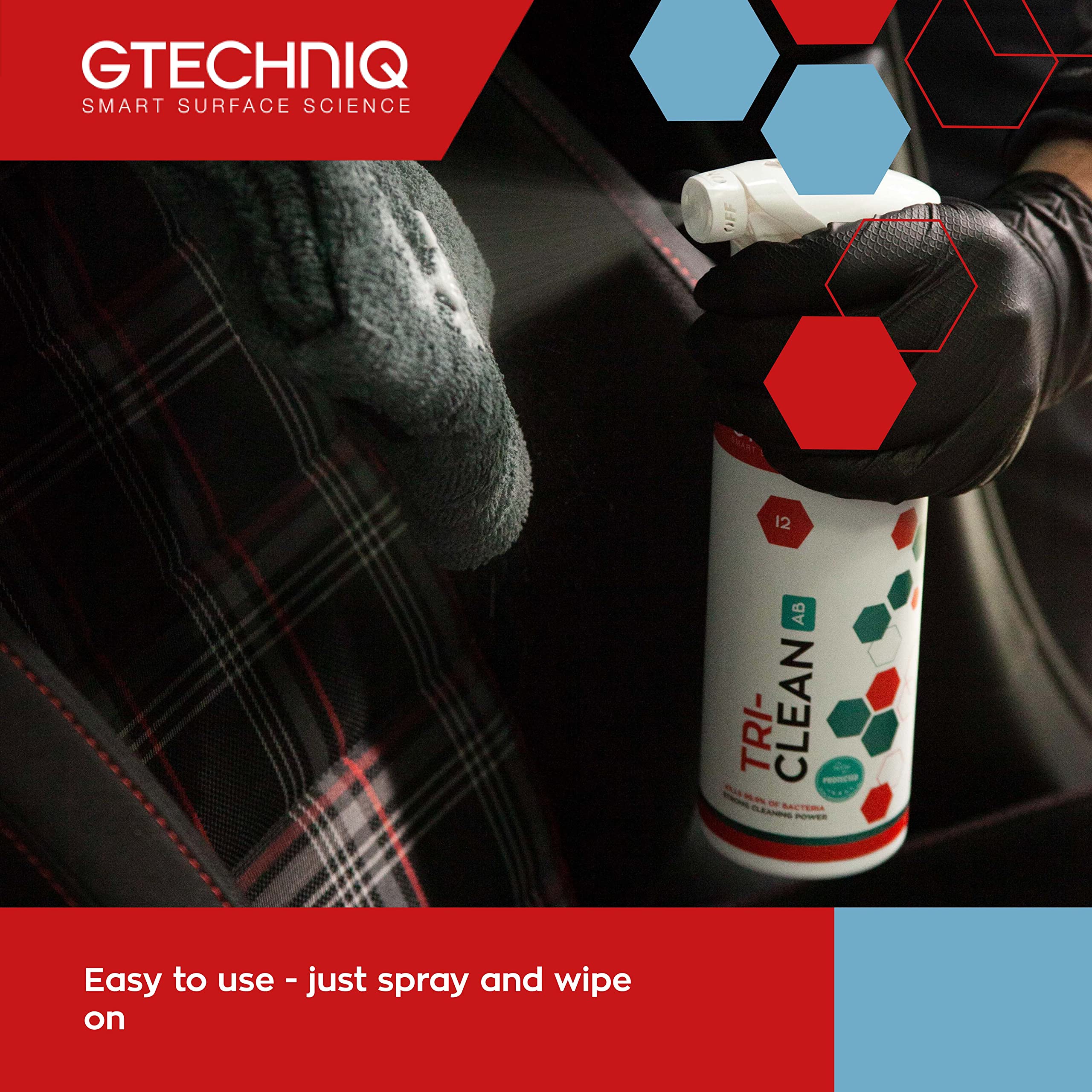 Gtechniq - I2 Tri-Clean - Automotive Interior Odor Absorber; Removes Dirt Attracting Residues; Safe On Leather, Dash, Carpets, U