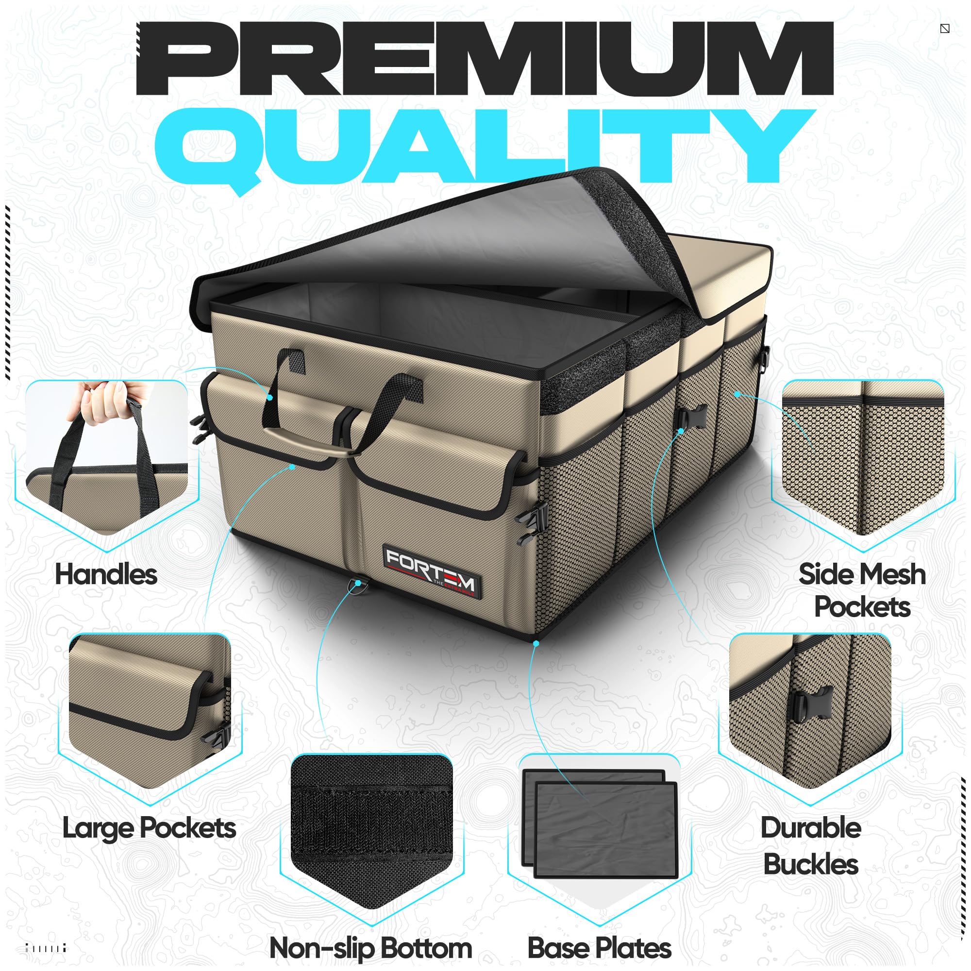 FORTEM Car Trunk Organizer - Collapsible Multi-Compartment Storage, Small, Black, Model TO-V1-S