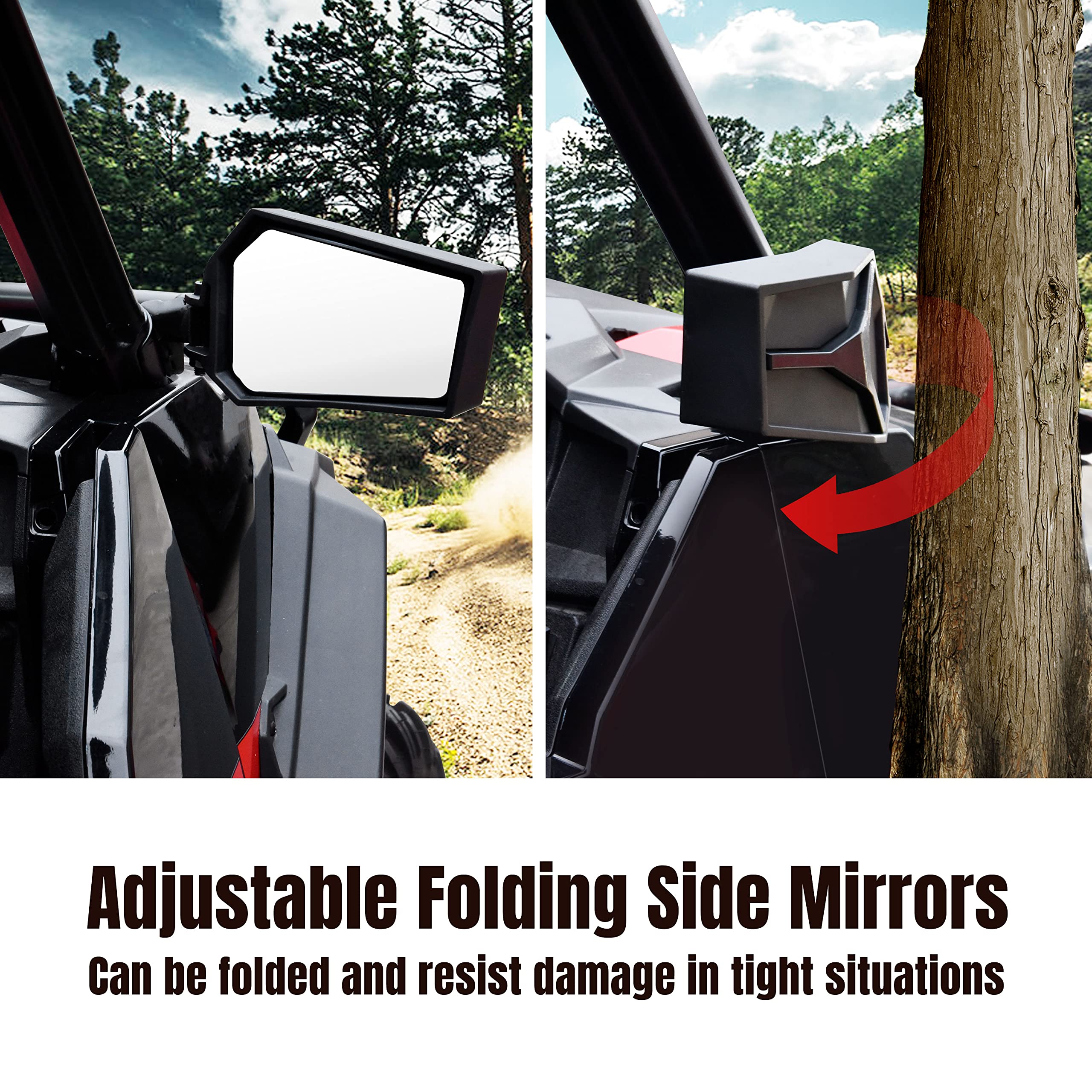 SAUTVS Adjustable Rearview Side Mirrors for Polaris General XP 1000, Metal, Black, Model ZP-YJ-030505-015, 2PCS