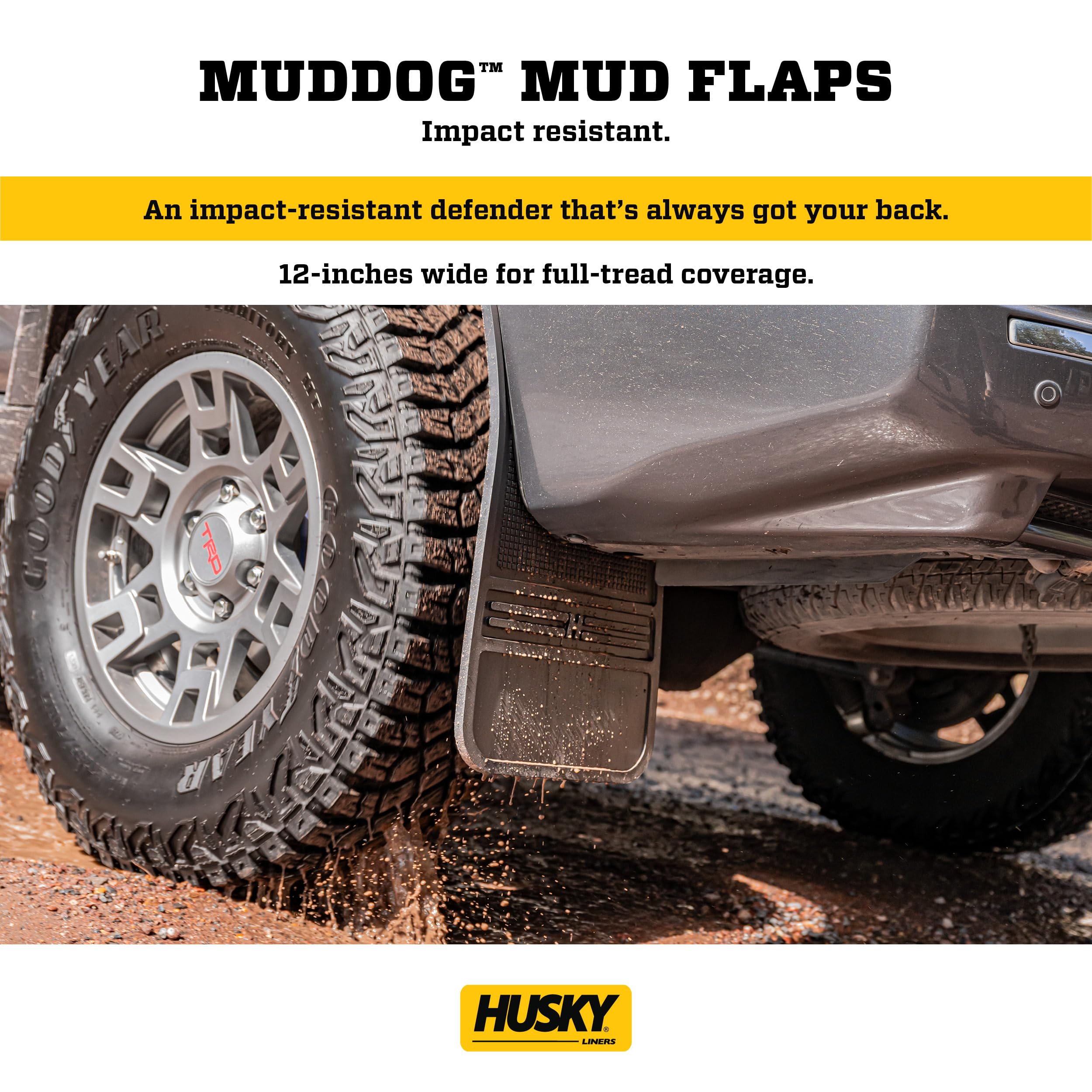 Husky Liners Universal Muddog Mud Flaps | Rubber Rear Mud Flaps - 12'' w/o Weight - Black | 55100, 12'' X 22''