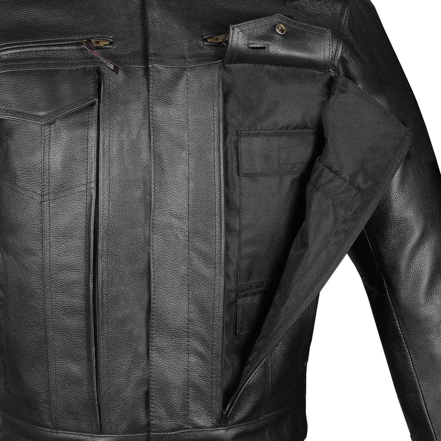 Jackets 4 Bikes Men's Premium Buffalo Leather Motorcycle Jacket, CE Armor, Conceal Carry, Large, Black, Model MLJP1008