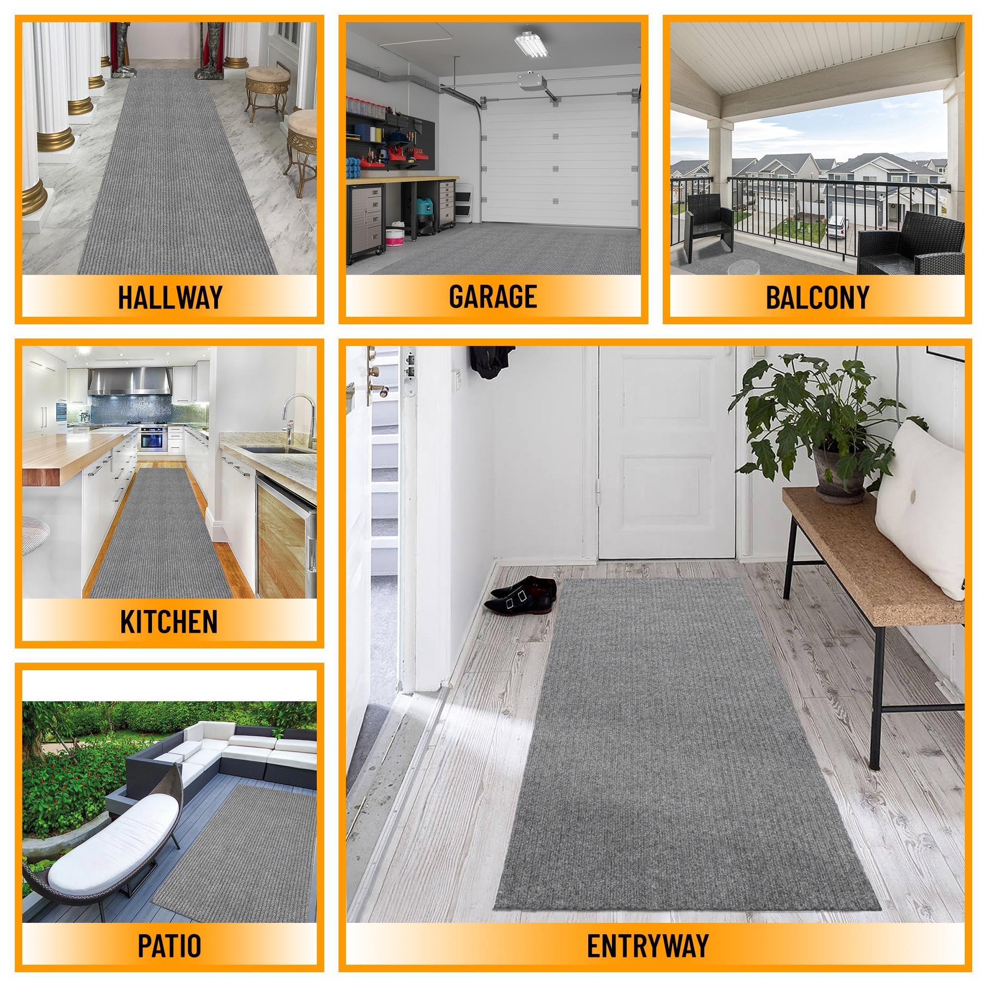 Ottomanson Solid Design Non-Slip Rubberback 3X16 Indoor/Outdoor Runner Rug For Hallway, Kitchen, Living Room, Garage, Patio, 2'7