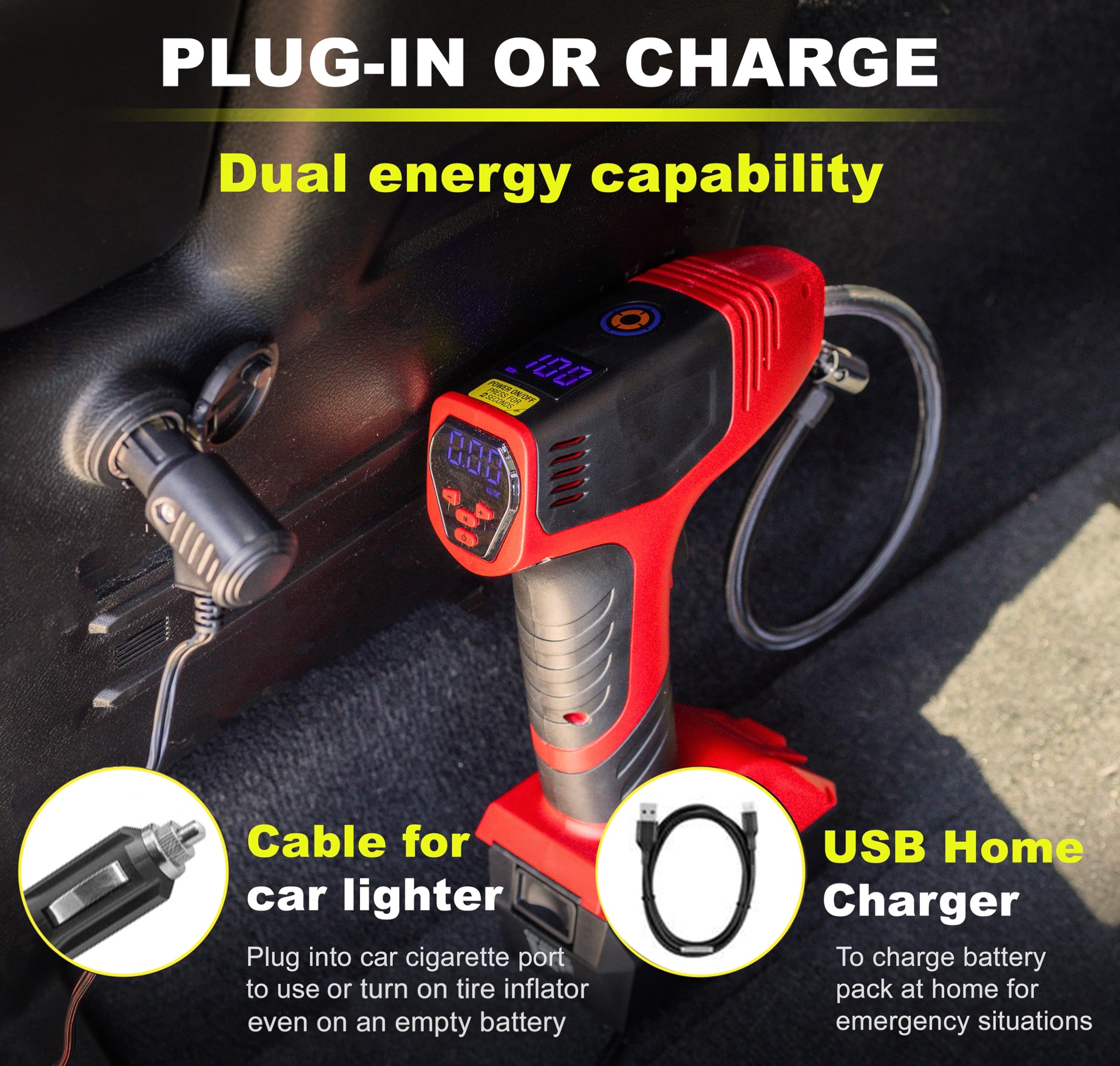 Bullseye Pro Tire Inflator With Pressure Gauge, Compact And Portable, Automatic Shut Off, 150 Psi Max, Usb Home Rechargeable And
