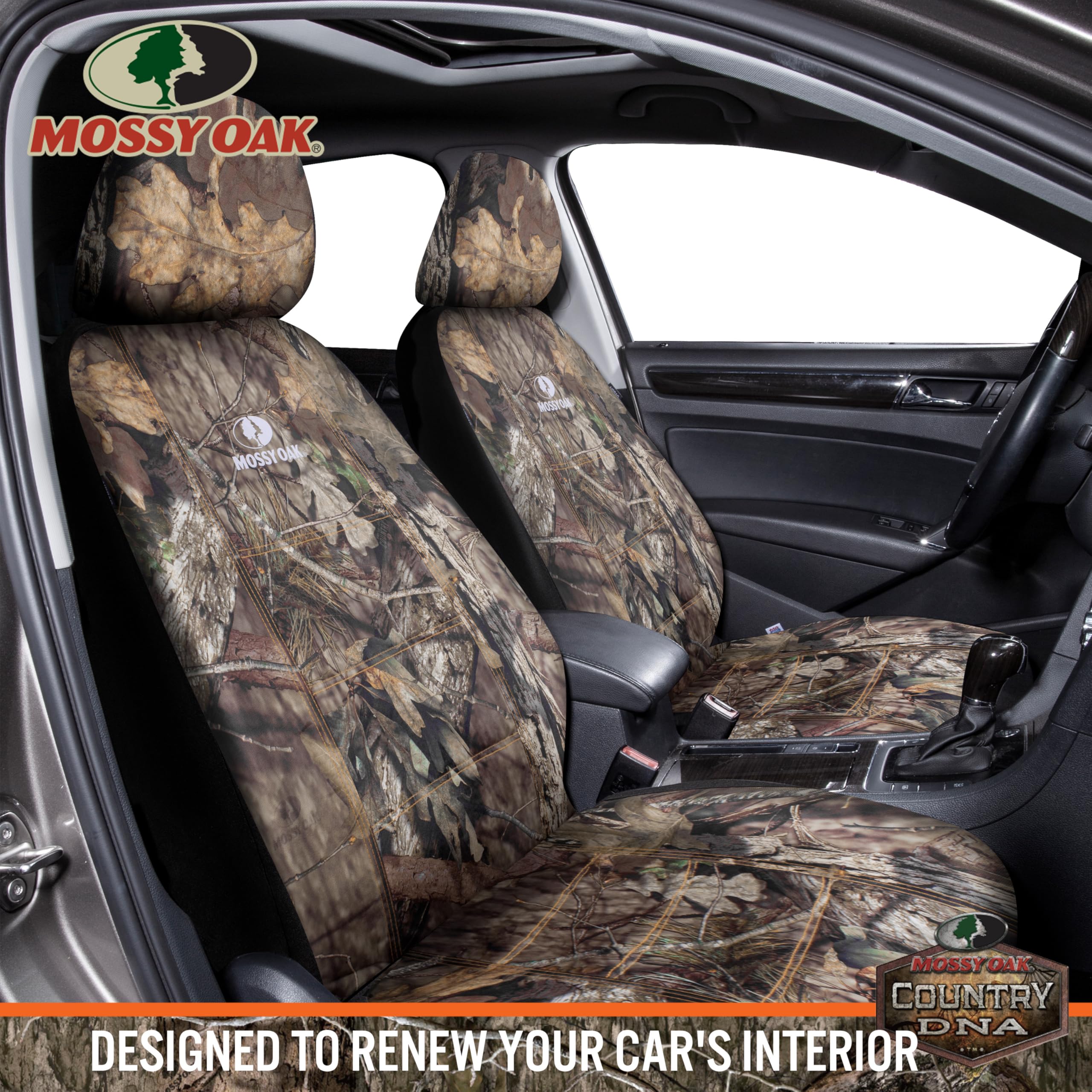 Mossy Oak Low Back Front Seat Covers - Premium Rip-Stop Oxford Fabric, Airbag Compatible, Green/Brown, Model OXF01