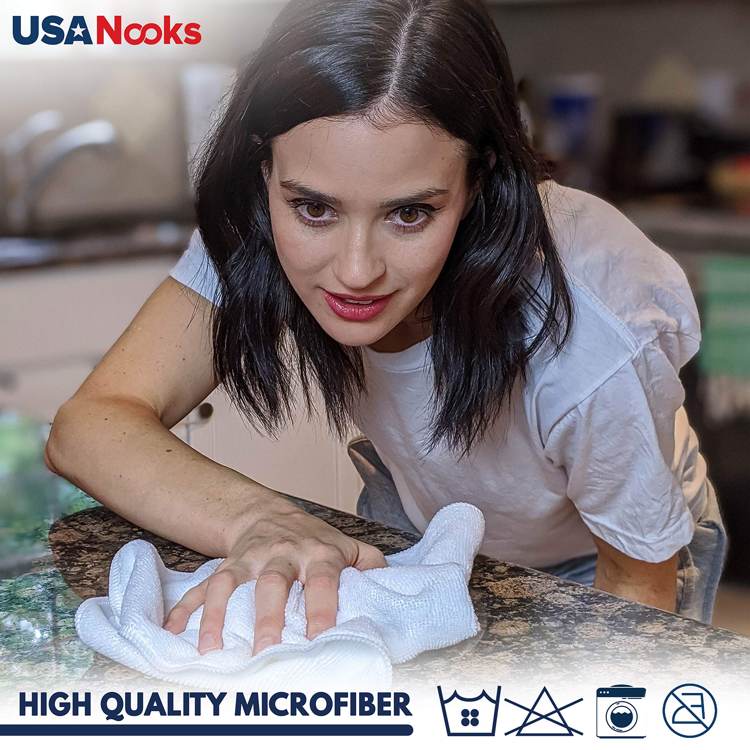 USANOOKS Microfiber Cleaning Cloth - 16x16 inch, White - Pack of 12, Ultra Absorbent, 1200 Washes, Streak-Free Shine