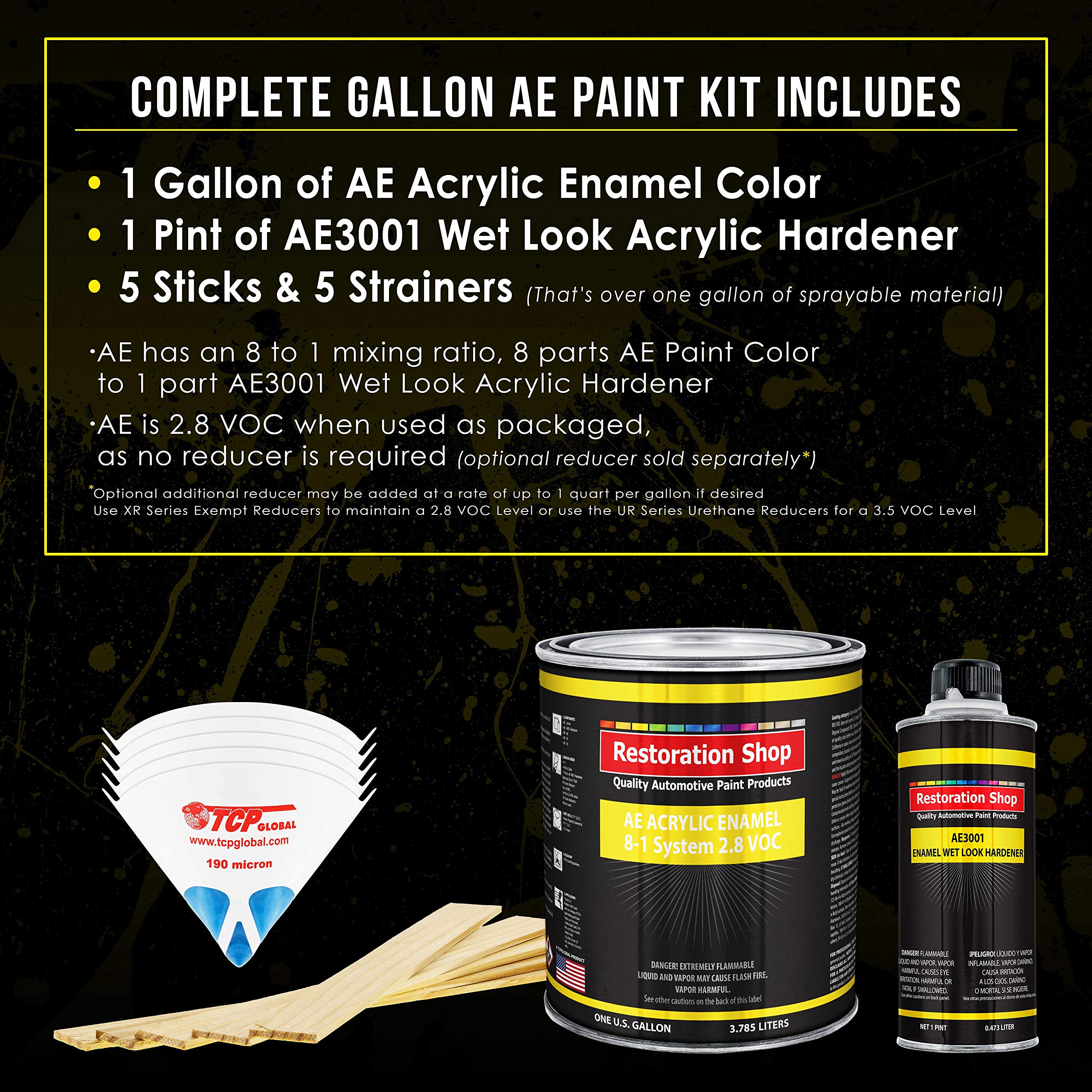 Restoration Shop - Spinnaker White Acrylic Enamel Auto Paint - Complete Gallon Paint Kit - Professional Single Stage High Gloss