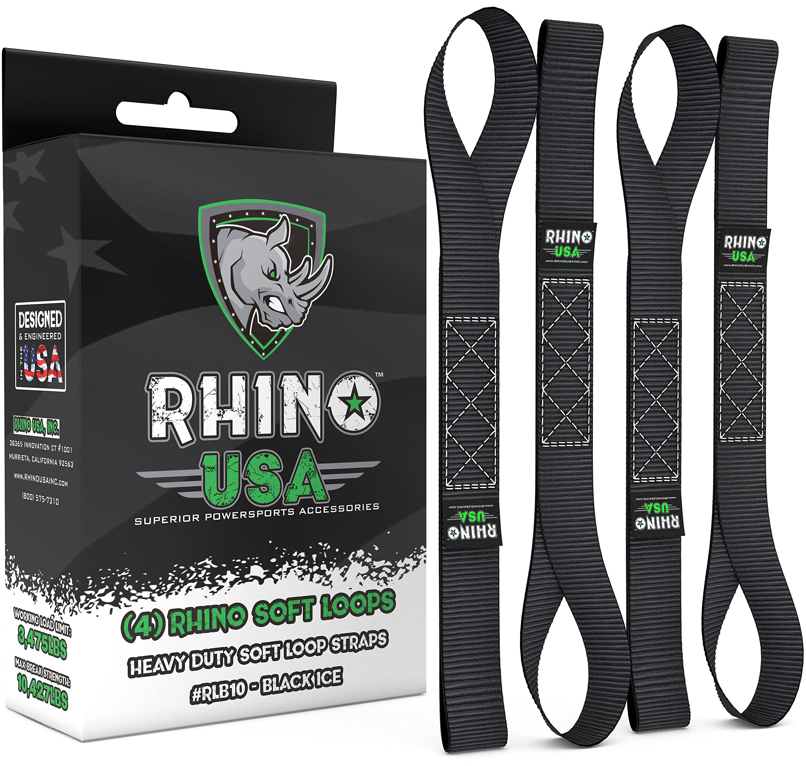 Rhino USA Soft Loop Motorcycle Tie-Down Straps (4PK) - 10,427lb Max Break Strength 1.7'' x 17'' Heavy-Duty Tie Downs for use w/R