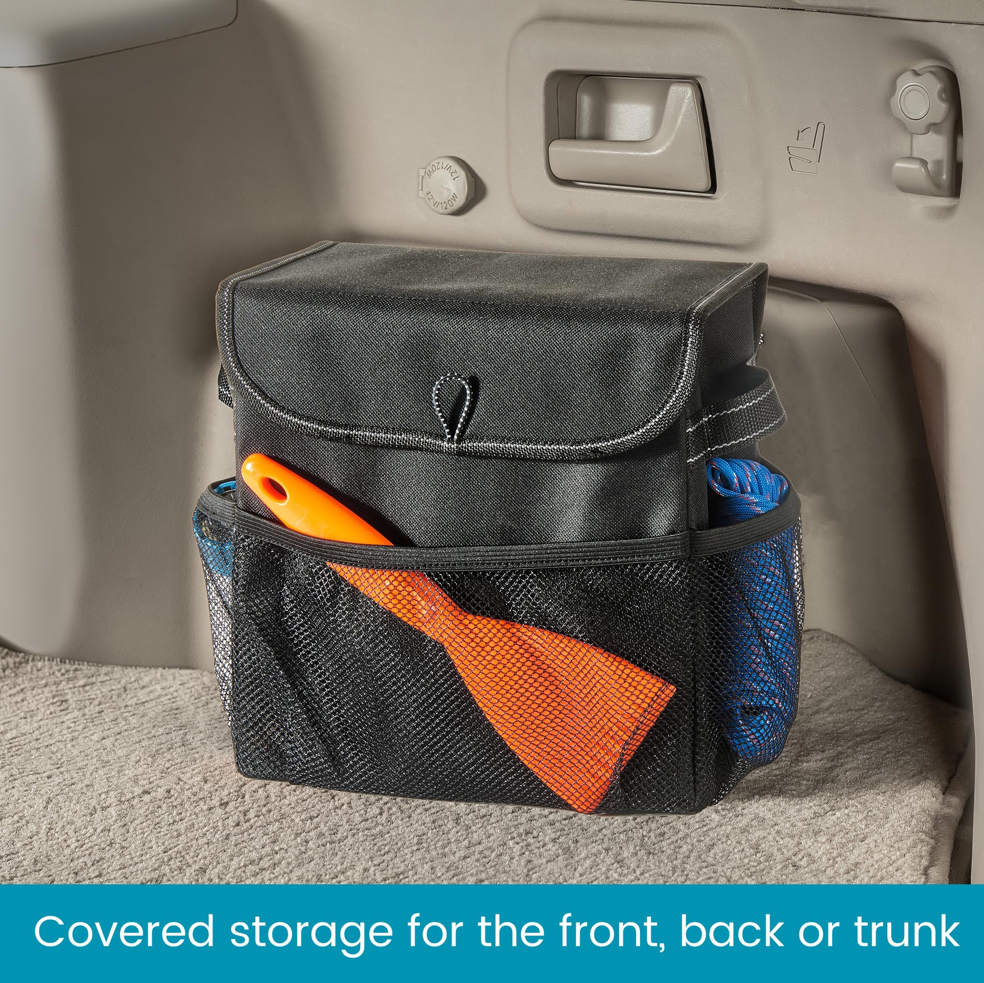 High Road Carganizer Car Storage Organizer With Lid - Multipurpose Small Car Storage Box, Back Or Front Seat Organizer, Auto Con