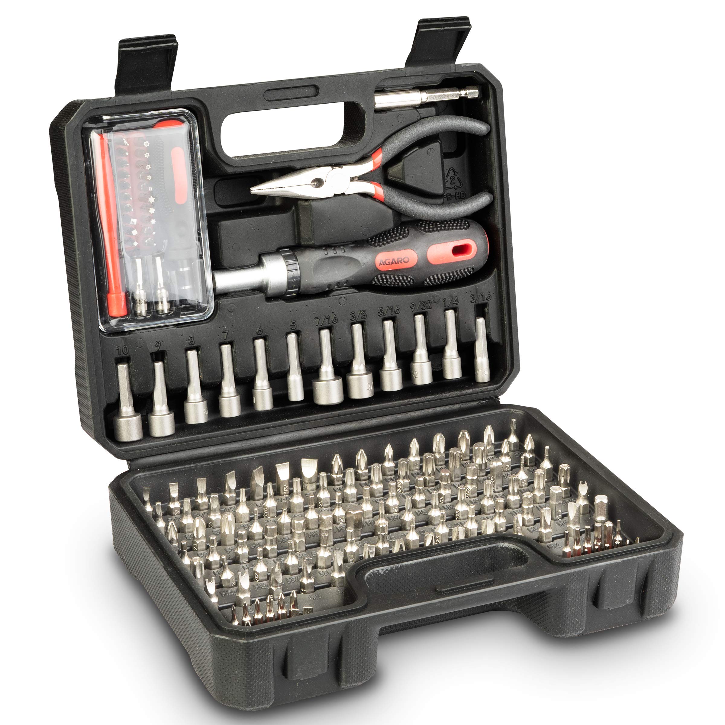 Agaro Chrome Vanadium Steel Screwdriver And Bit Set With Carry Box 151 Pieces (Black)