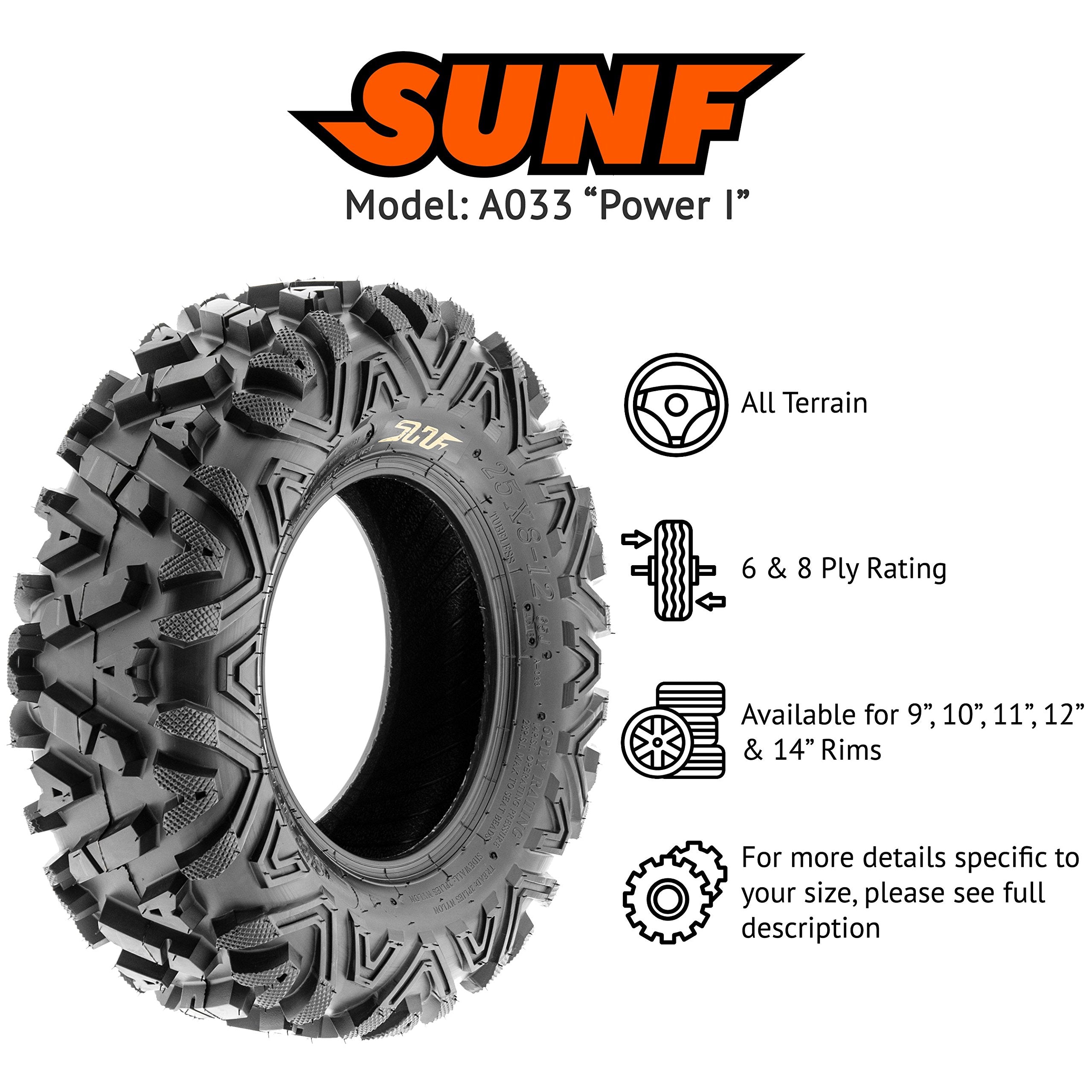 Sunf 25X8-12 Atv Utv 25X8X12 All Terrain Tires 6 Pr A033 Power I - Pair Of 2