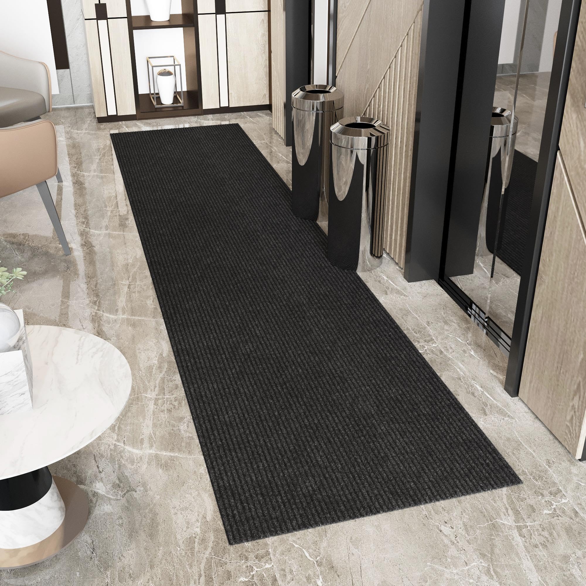 Ottomanson Solid Design Non-Slip Rubberback 3X40 Indoor/Outdoor Runner Rug For Hallway, Kitchen, Living Room, Garage, Patio, 2'7
