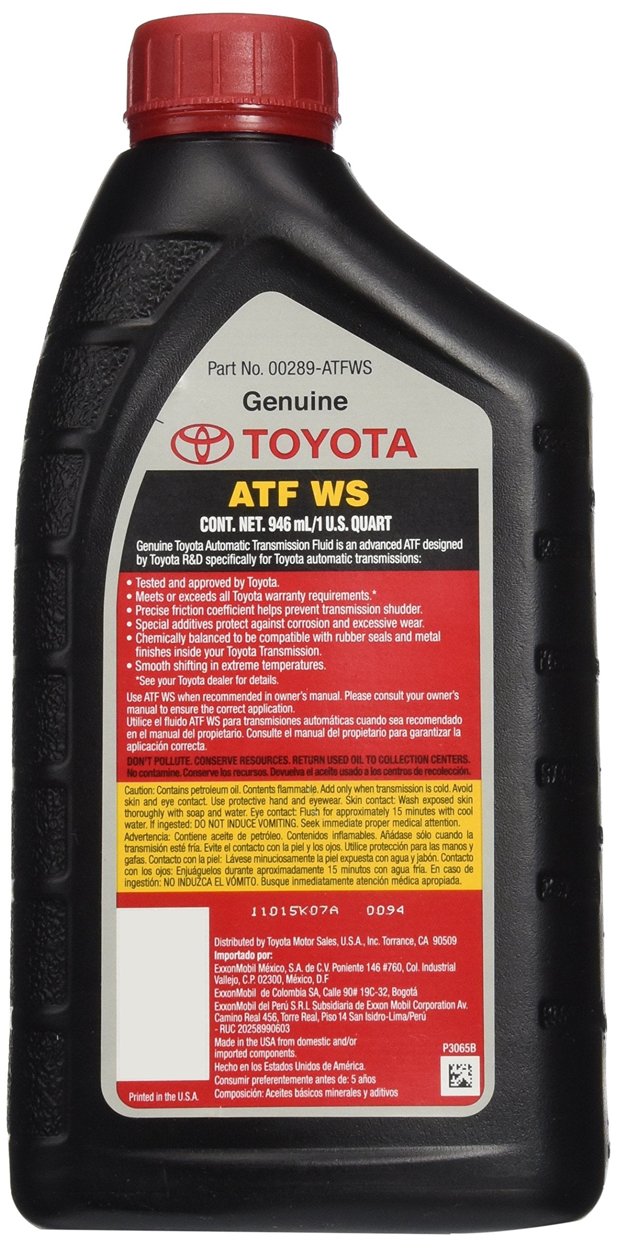 Toyota Automatic Transmission Fluid WS, Pack of 4, Mineral & Synthetic Oil, Model 00289-ATFWS, Black