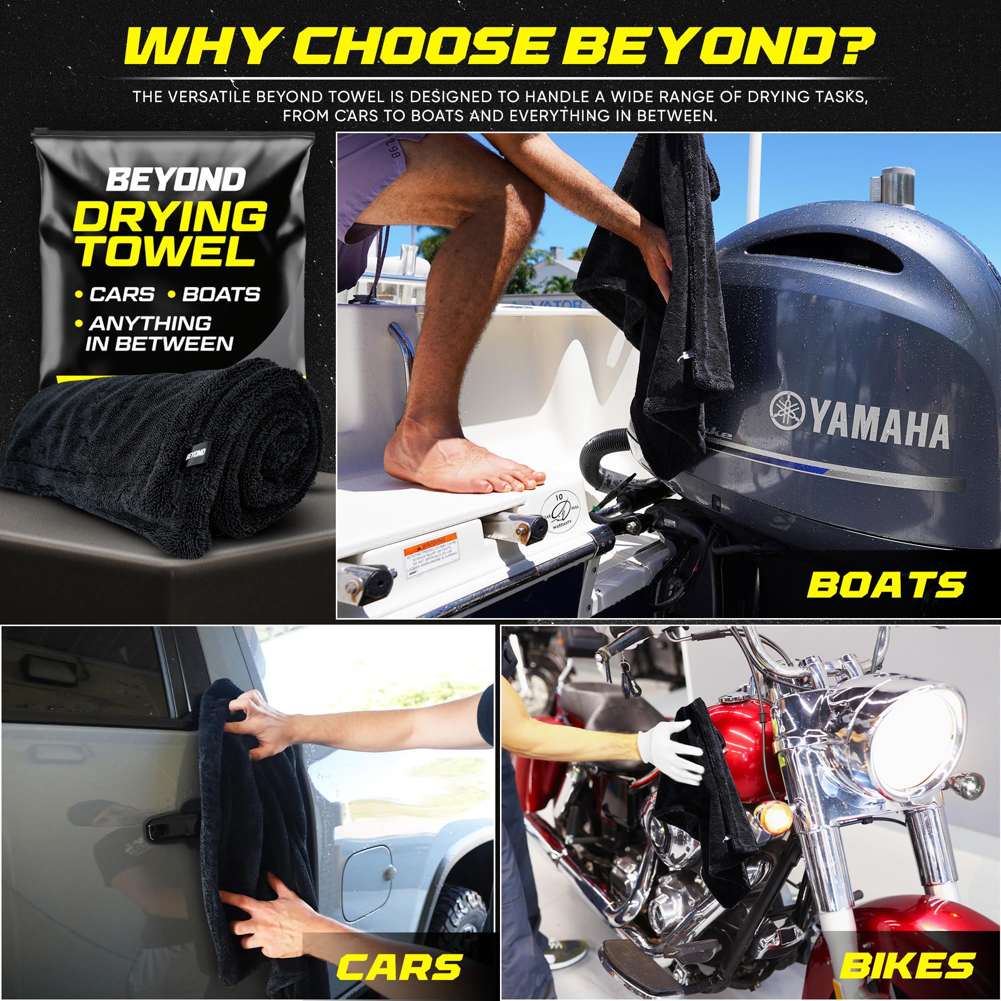 Beyond Braid Microfiber Towel - Super Absorbent 24"x36" Black Detailing Towel - Scratch & Streak Free, Twisted Loop Technology