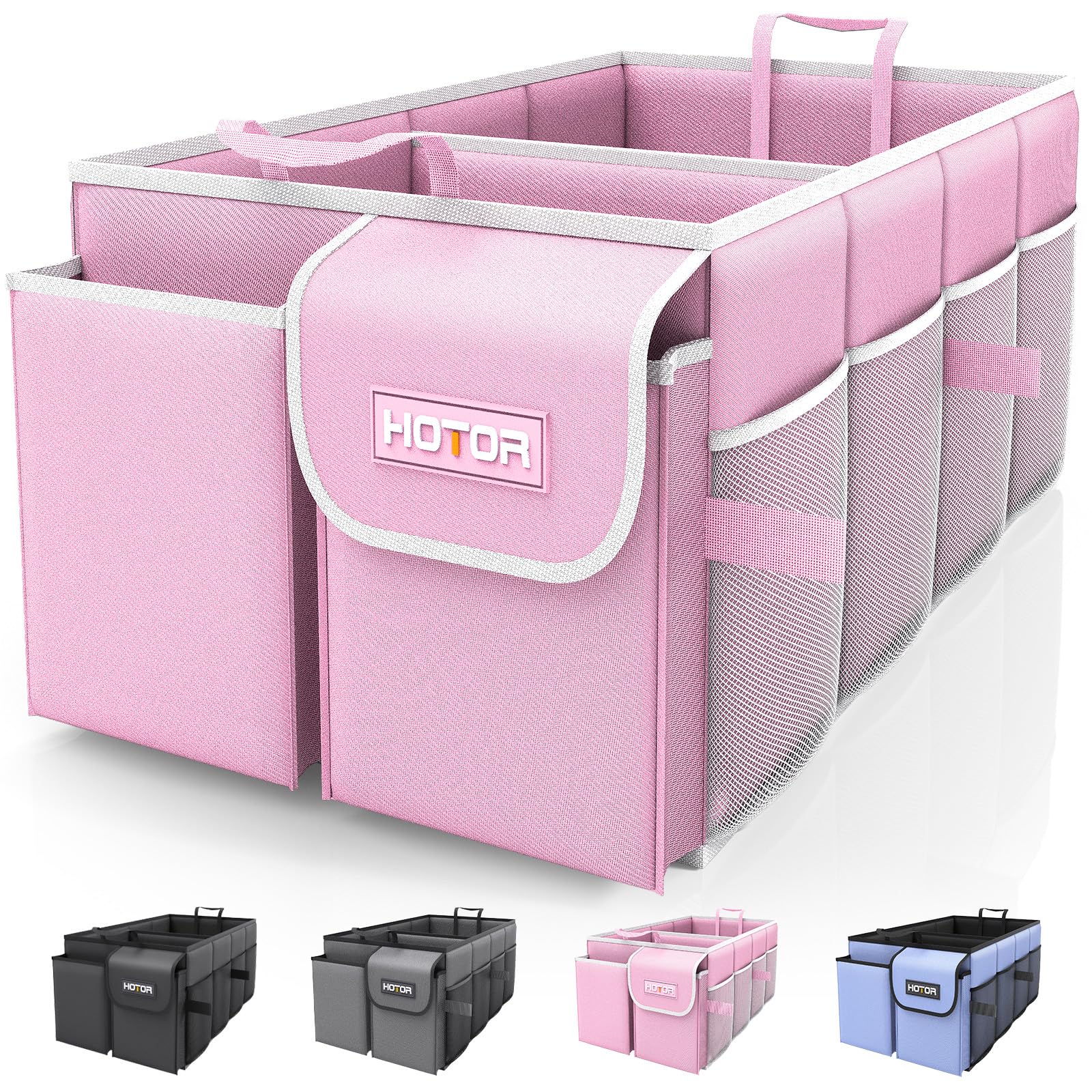 Hotor Foldable Trunk Organizer For Suvs & Sedans, Pink, 2 Compartments, 21.3 ''12.6 ''10.6