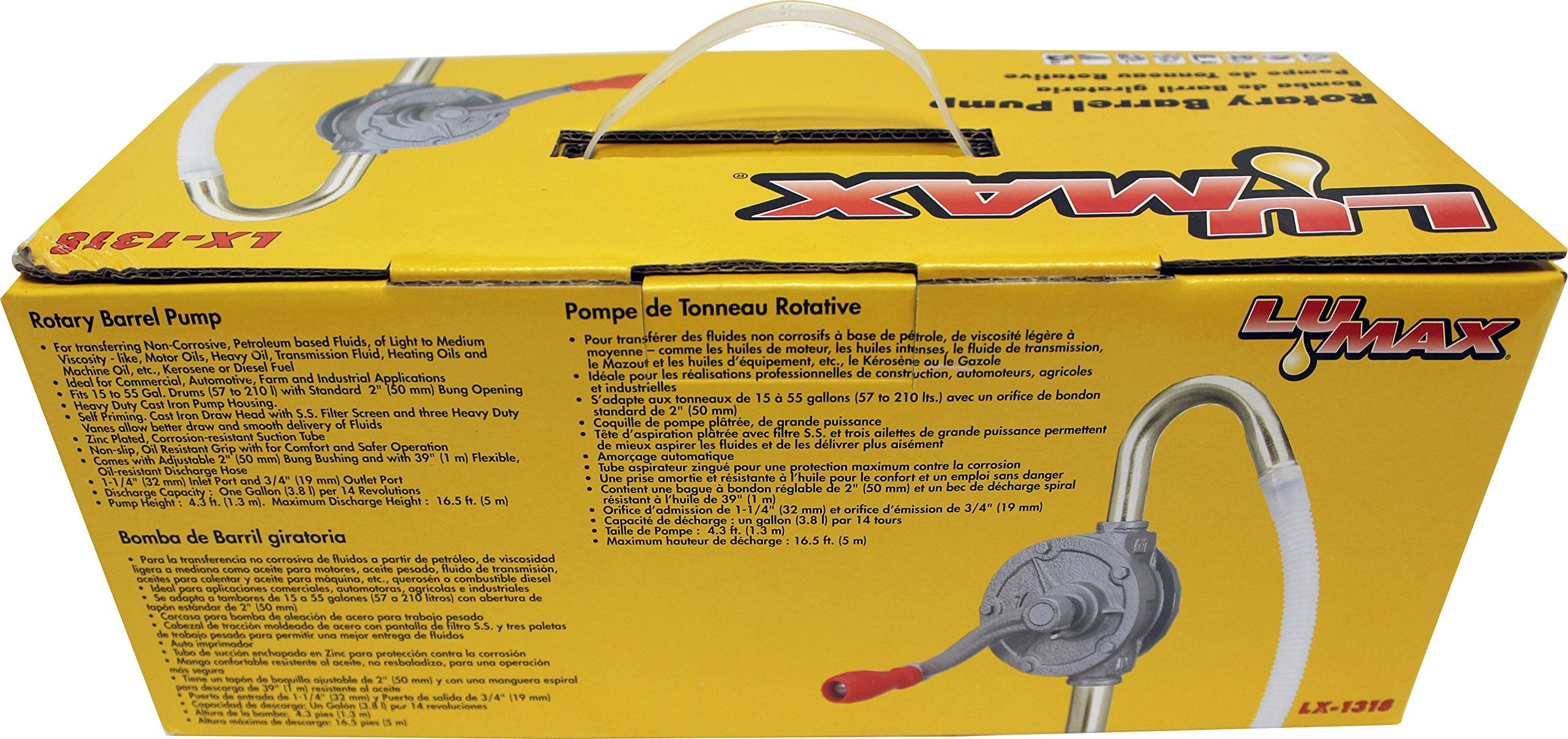 LUMAX LX-1318 Gray Rotary Barrel Pump for Non-Corrosive Fluids, 14 x 6.1 x 5.9 inches, Cast Iron, Heavy Duty