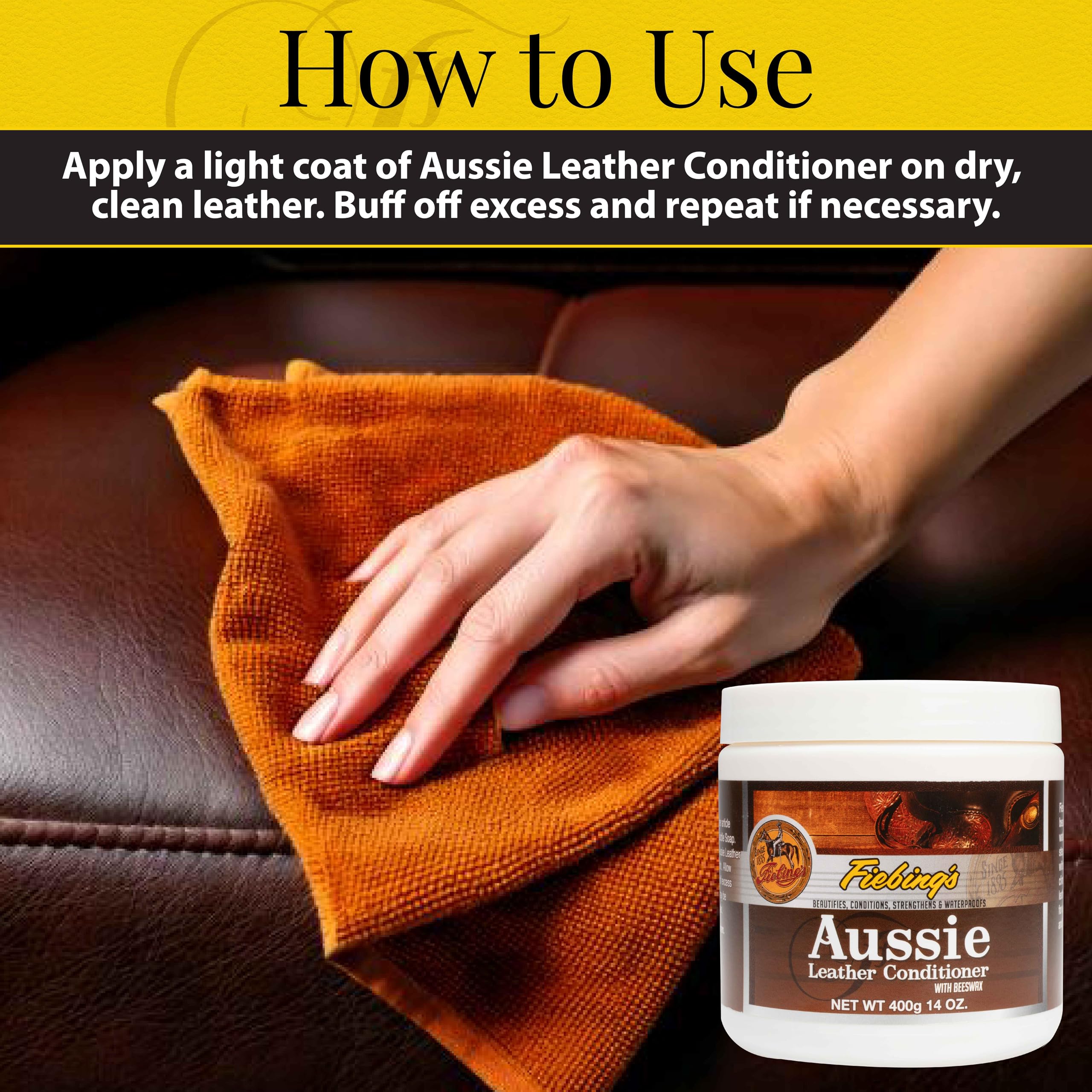 Fiebing's Aussie Leather Conditioner - 14 oz - Beeswax Formula for Waterproofing & Moisturizing Leather - Multicolored