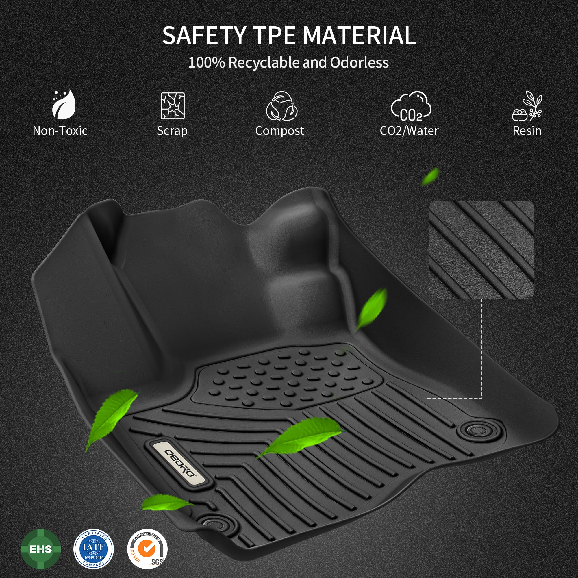 Oedro Floor Mats Fit For 2015-2021 Ford Mustang, Unique Black Tpe All-Weather Guard Includes 1St And 2Nd Row: Front, Rear, Full