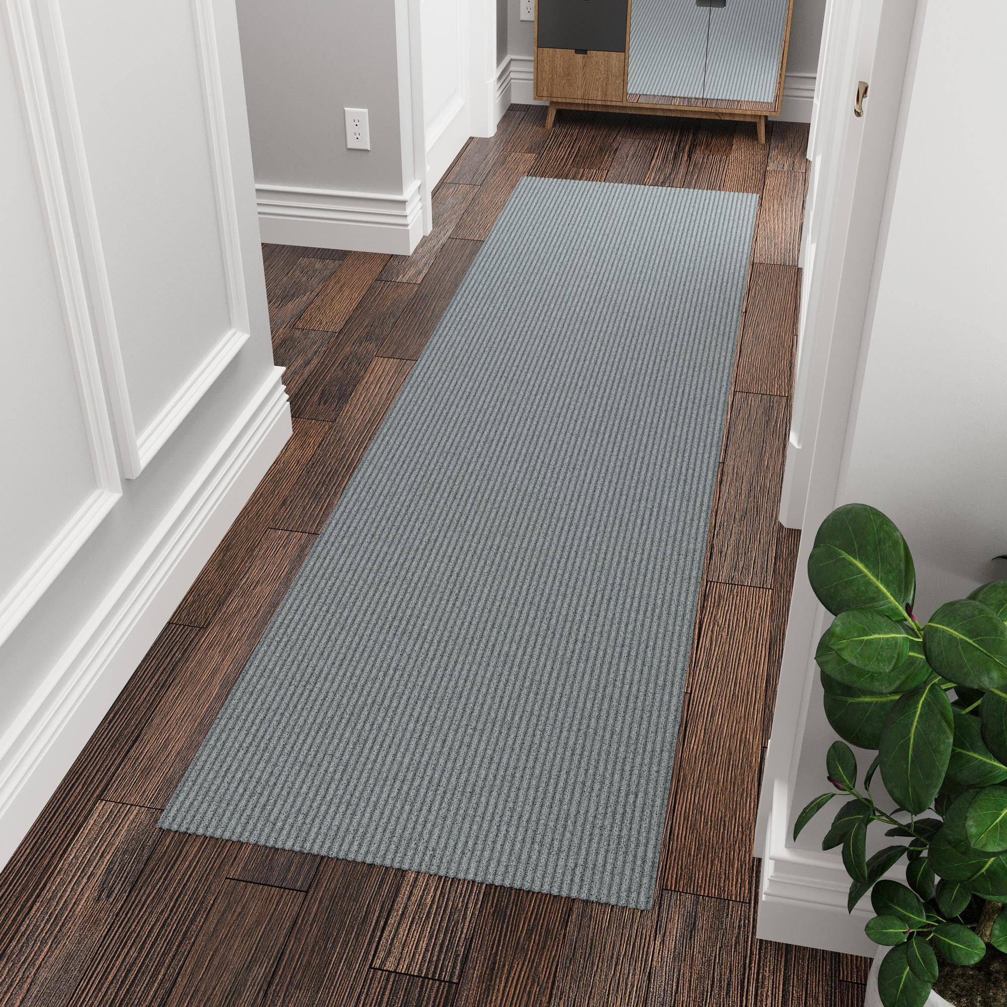 Ottomanson Scrabe Rib Collection Waterproof Non-Slip Rubberback Solid Design 3X10 Indoor/Outdoor Runner Rug, 2'7'' X 9'10'', Gra