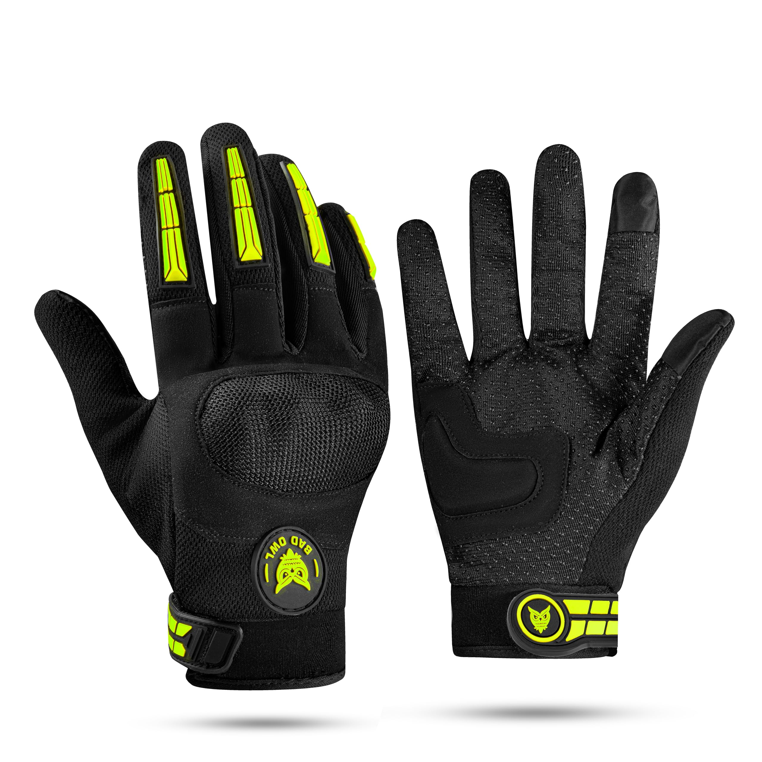 Badowl Wind Rider Full Finger Motorcycle Riding Gloves With Touchscreen Fingertips And Knuckle Protection  AntiSlip Grip (Neon
