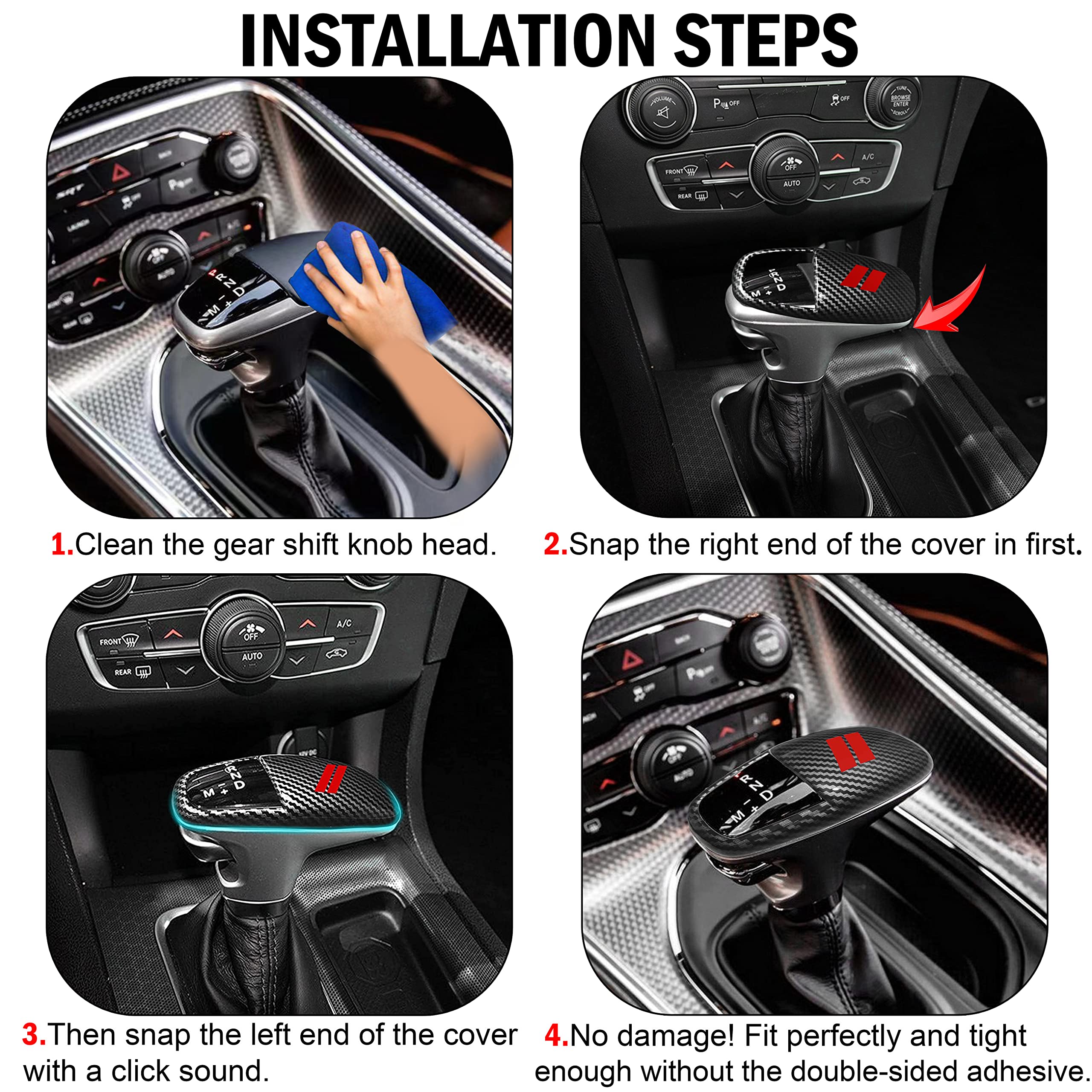 SENSHINE Gear Shift Knob Head Cover Trim for Dodge Charger Challenger Accessories 2015-2023 2024 Durango 2016-2024 Interior Shel