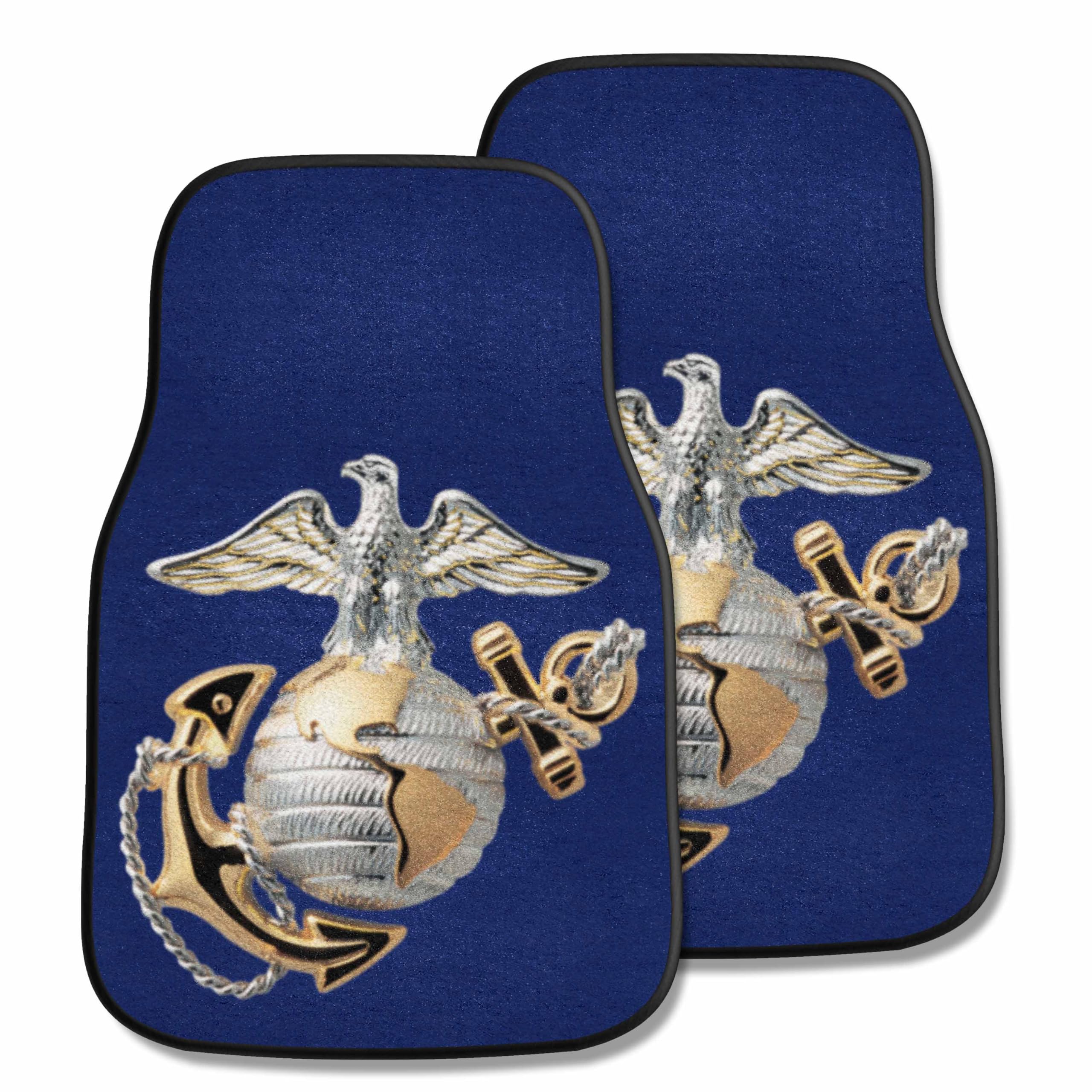 FANMATS 6852 U.S. Marines Front 2Piece Military Logo Carpet Car Mat Set, Front Row Automotive Floor Mats, NonSlip Backing  Na
