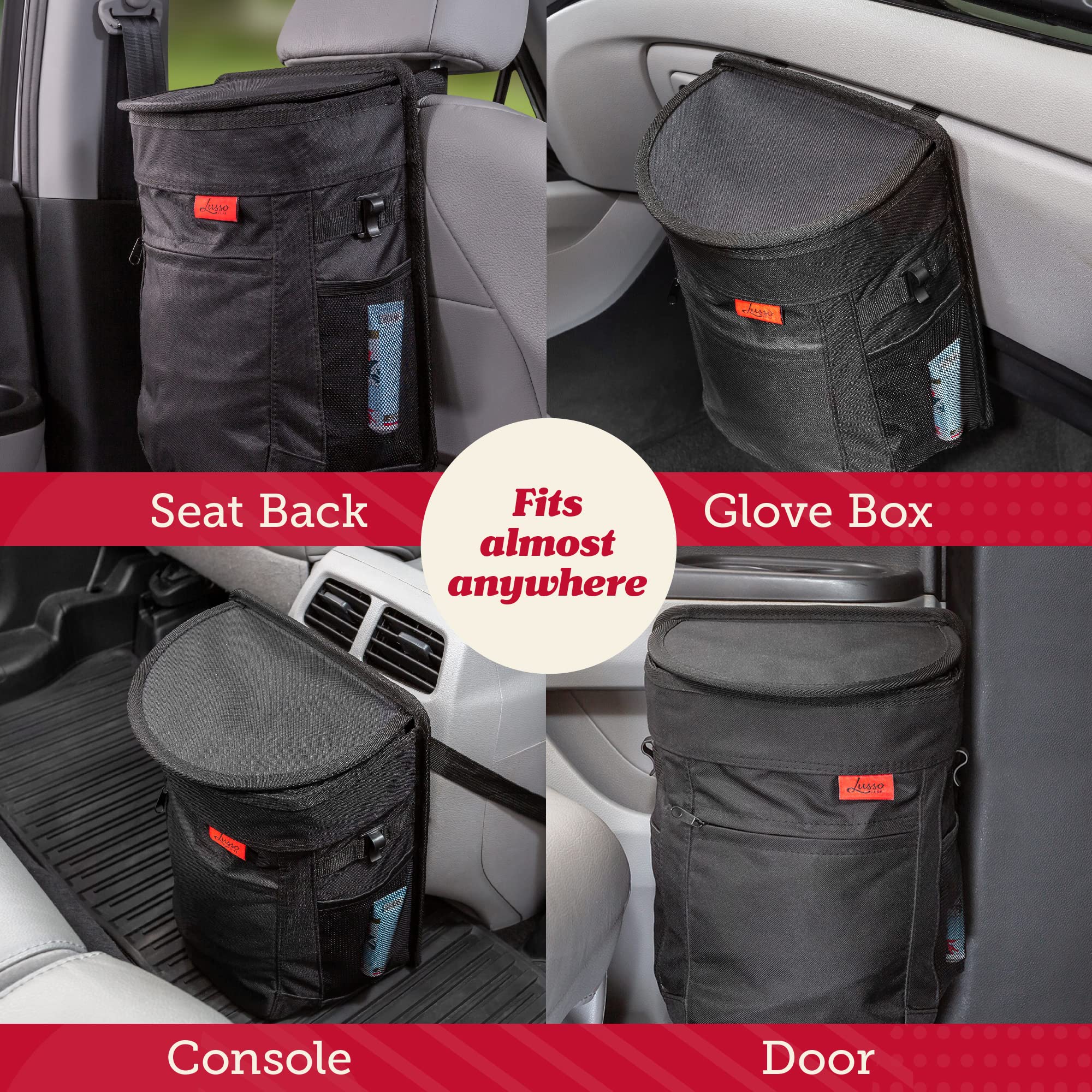 Lusso Gear Car Trash Can - 2.5-Gallon, Black, Leak-Proof Lid, Waterproof Liner, Round Design for SUV, Truck & Minivan
