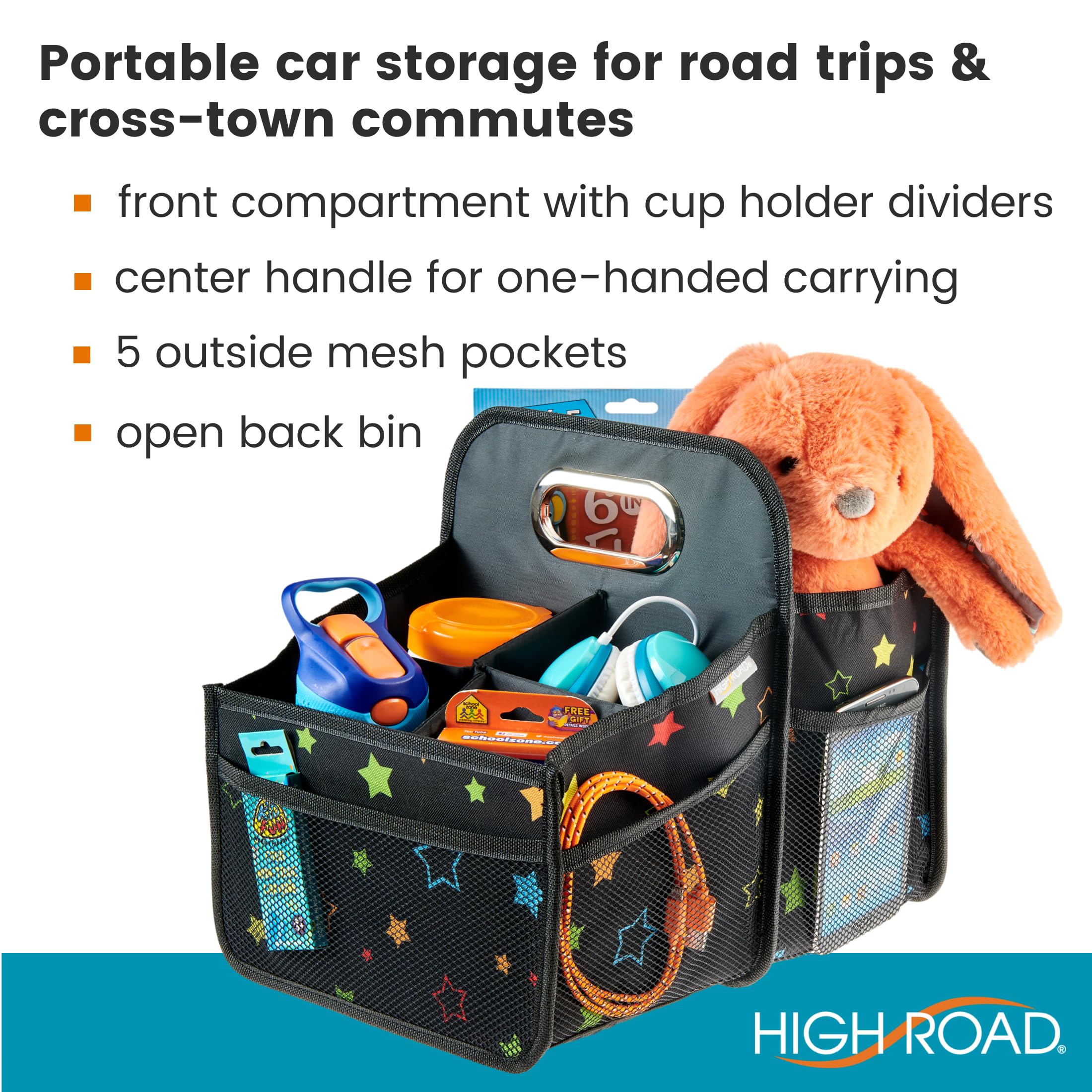 High Road Car Seat Caddy Organizer - Portable Storage Bin with Cup Holders - Starry Night, Model 3531