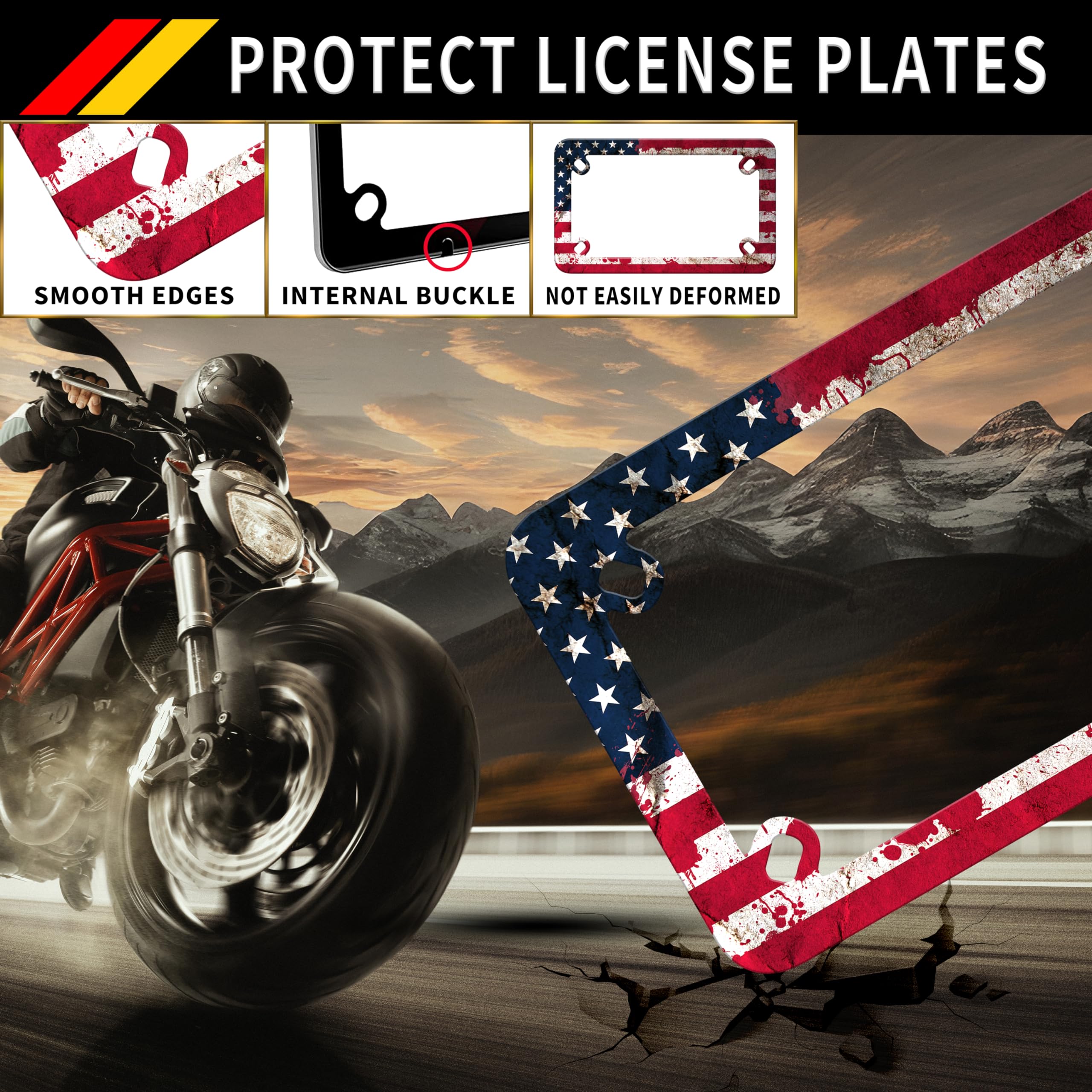 Motorcycle American Flag Blood Spatter License Plate Frame Stainless Steel Material Funny Motorbike License Plate Holder Motorcy