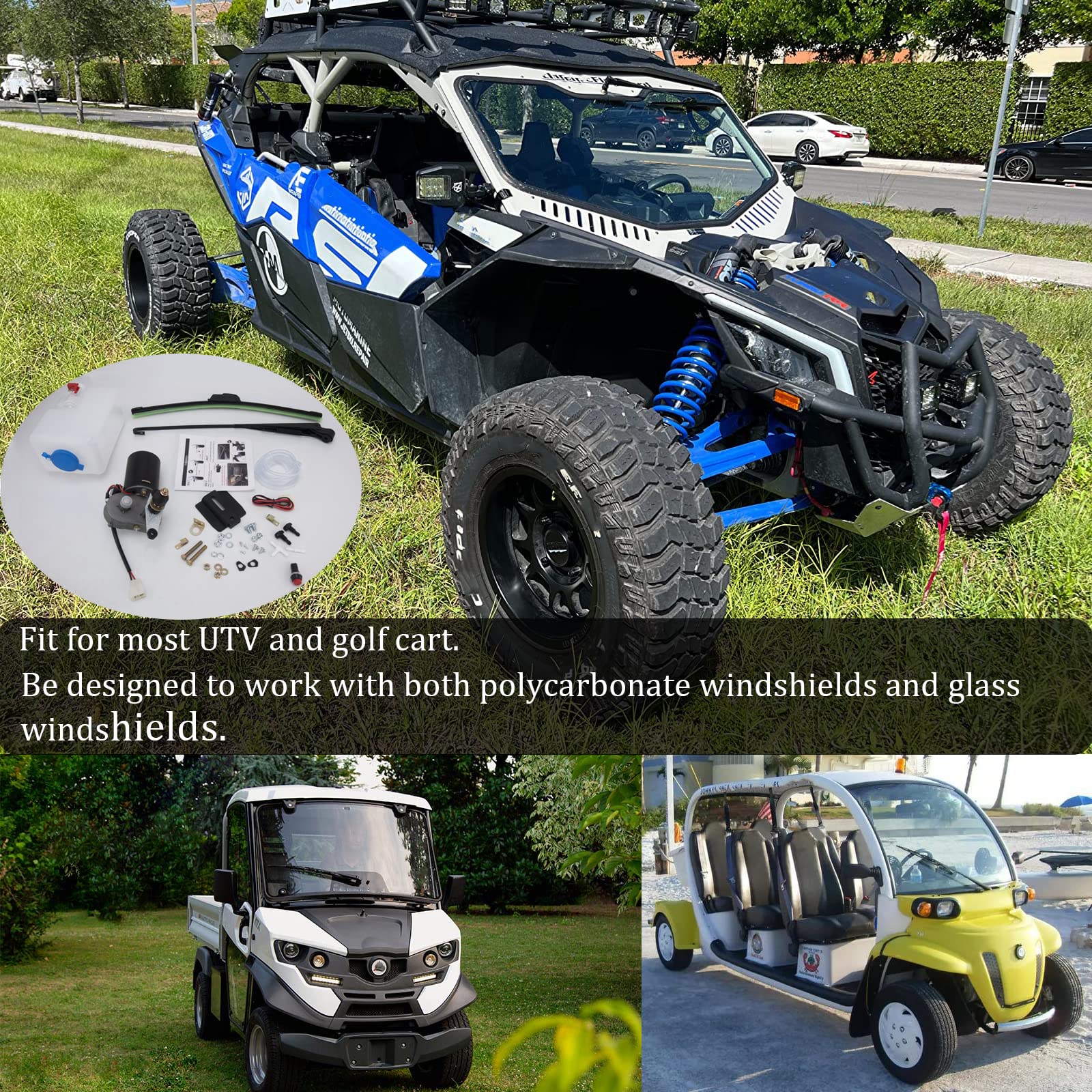 9TH SHOP Electric UTV Windshield Wiper Kit - 12V Universal Motor, Aluminum Construction, Ideal for Golf Carts and UTVs