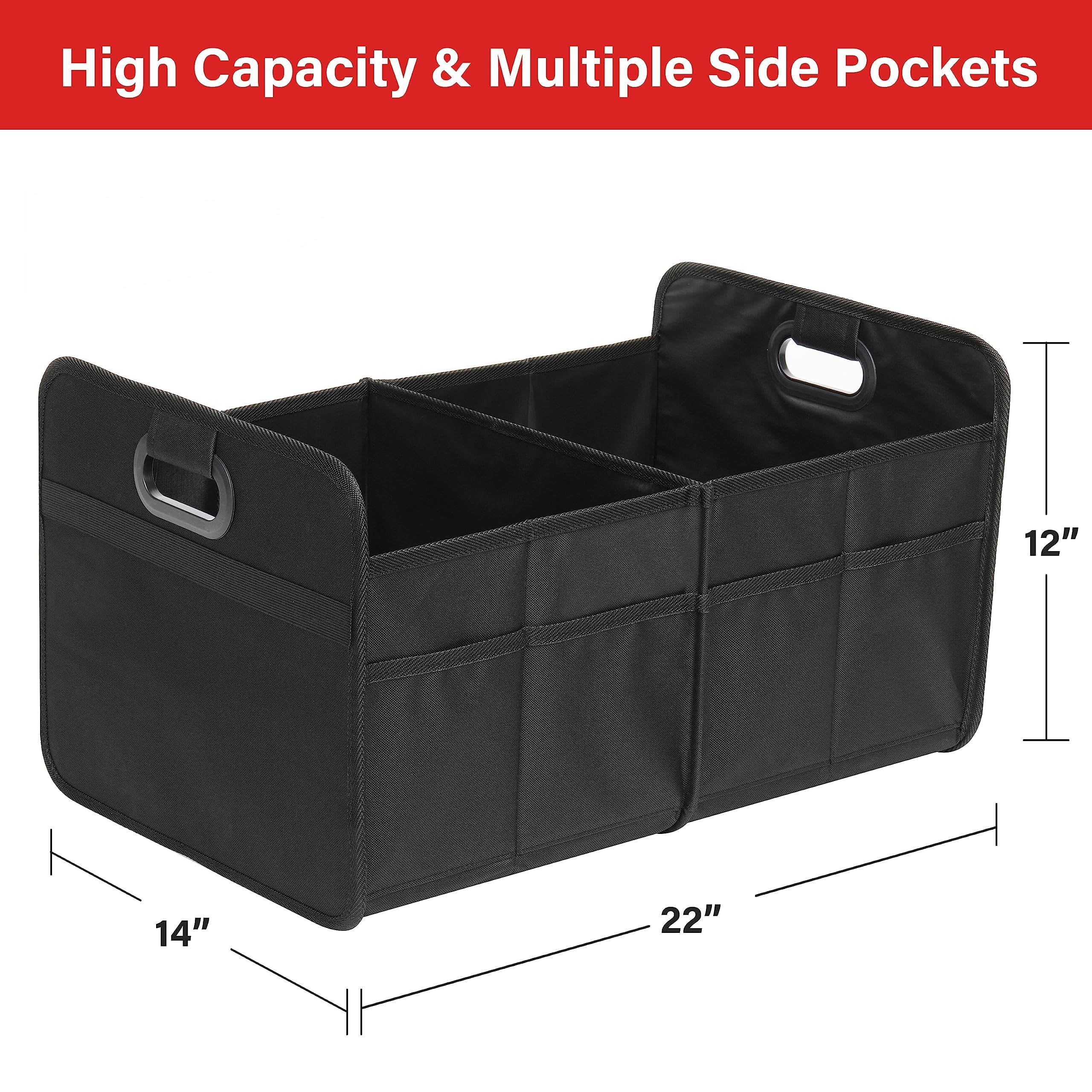 Simple Deluxe Trunk Organizer For Car/Suv, Foldable 2 Compartment 50L Car Storage, 600D Waterproof Oxford Polyester Car Storage