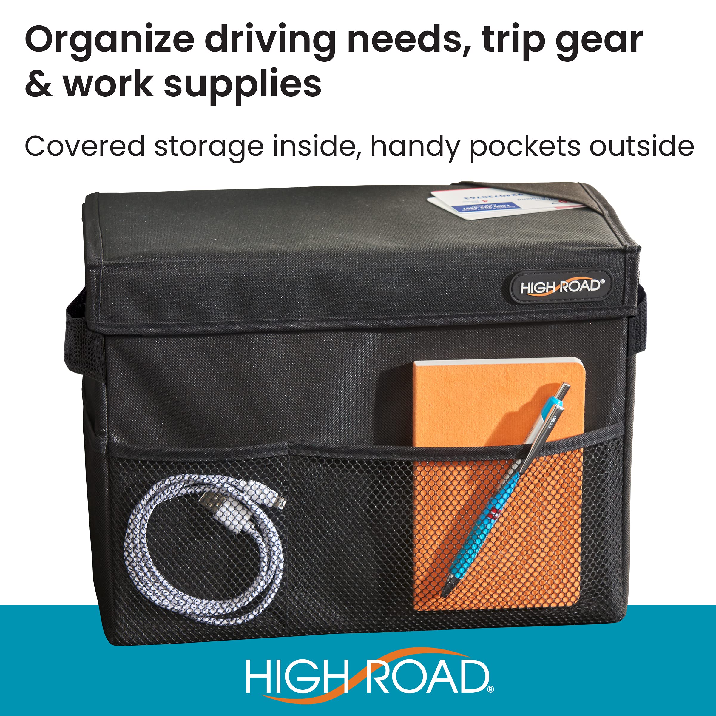 High Road Car Storage Organizer, Medium Oxford Polyester, Black, Model CARGANIZER, Multipurpose Auto Console or Trunk Fit