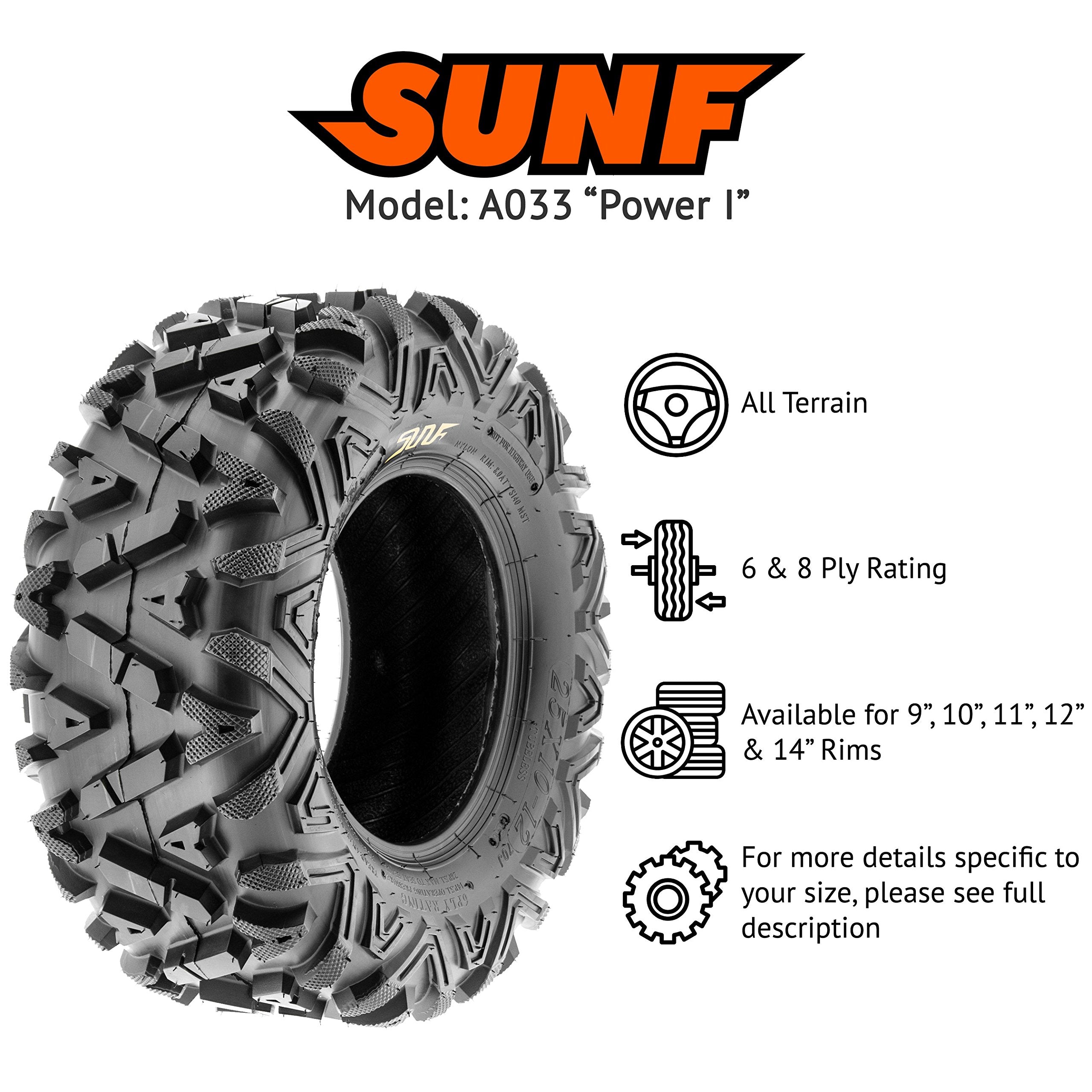 SunF 24x10-12 ATV UTV 24x10x12 All Terrain Tires 6 PR A033 POWER I - PAIR of 2
