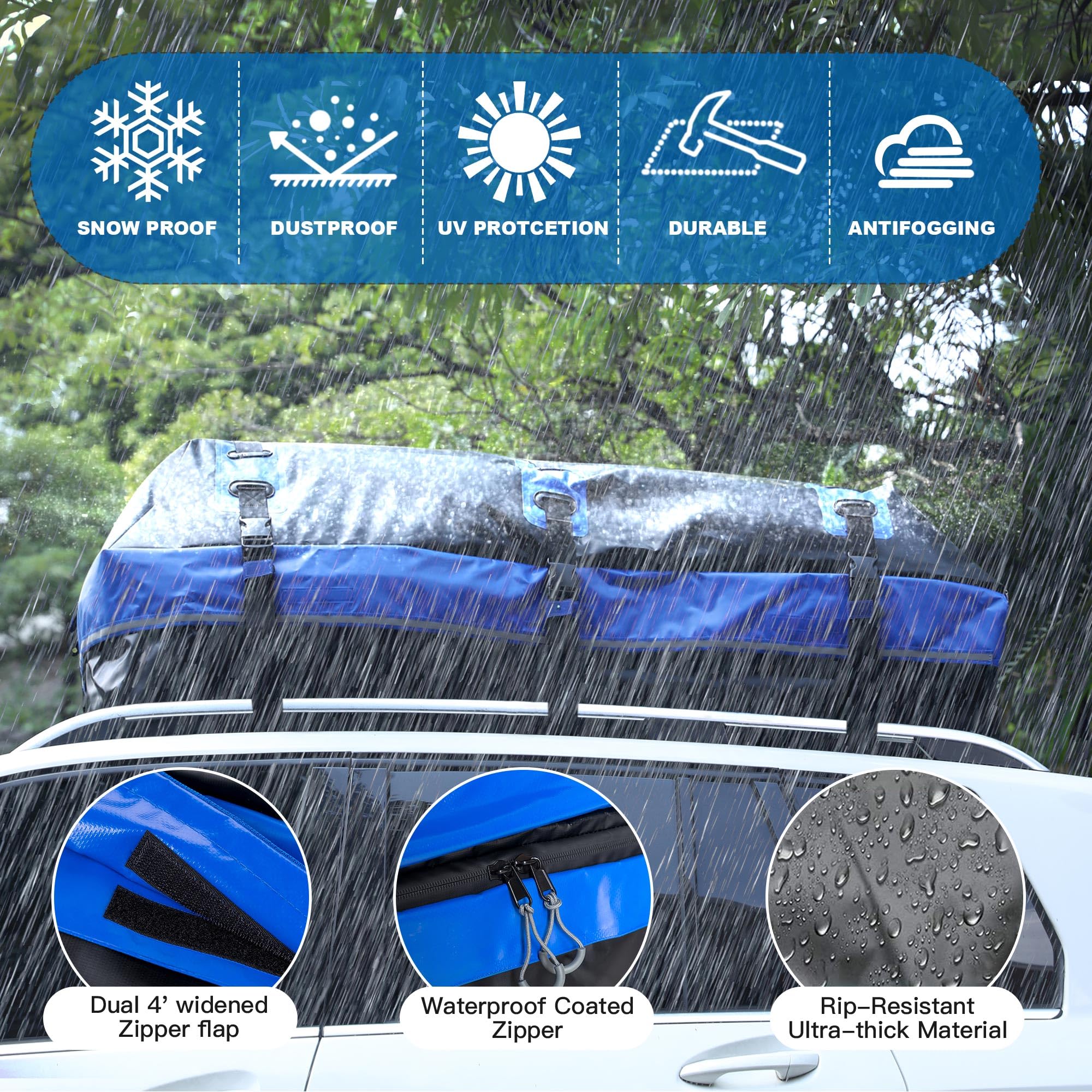 30 Cubic Feet Rooftop Cargo Carrier Bag, Waterproof Soft-Shell Car Roof Bag for All Vehicles SUV with/Without Rack, Car Top Lugg