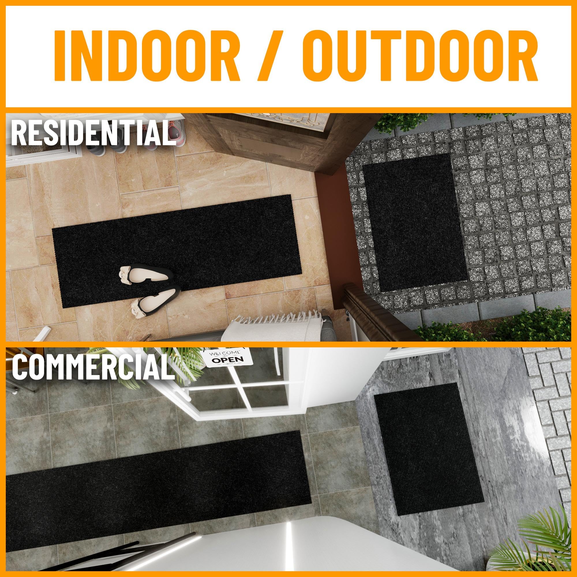 Ottomanson Solid Design Non-Slip Rubberback 3X25 Indoor/Outdoor Runner Rug For Hallway, Kitchen, Living Room, Garage, Patio, 2'7