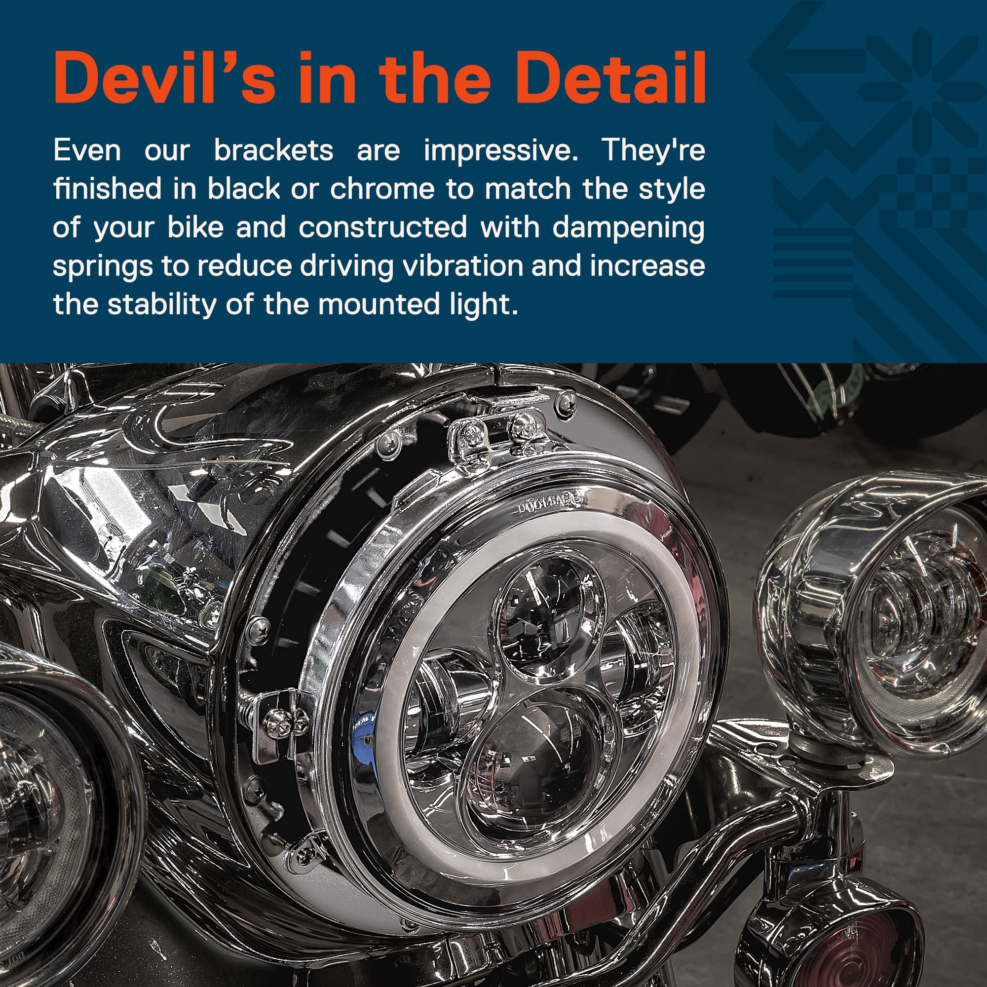 TRUE MODS 7'' LED Headlight for Harley Davidson + Mounting Bracket [Chrome-Finish] [HALO DRL] [4500 Lumen] [H4 Converter Plug n