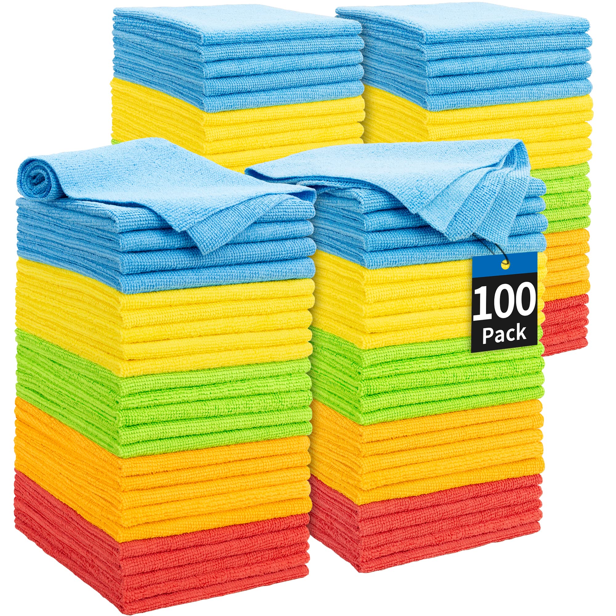 Homerhyme Microfiber Cleaning Cloths, 100 Pack Cleaning Rags Microfiber Towels Bulk Absorbent Lint-Free Washcloths, All-Purpose 