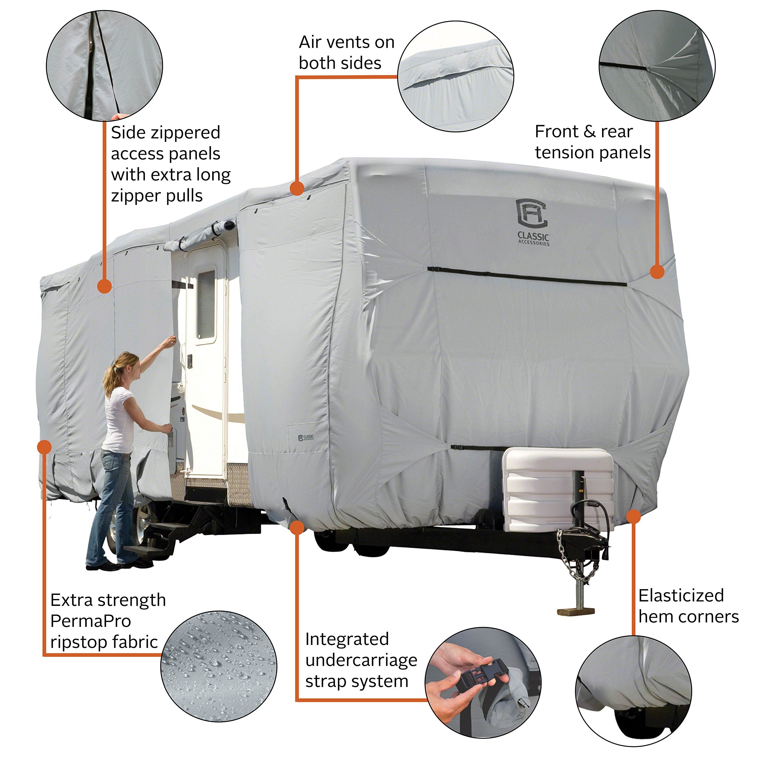 Classic Accessories Permapro Lightweight Ripstop And Water Repellent Cover, For 33 - 35 Travel Trailers, 80-325-201001-Rt