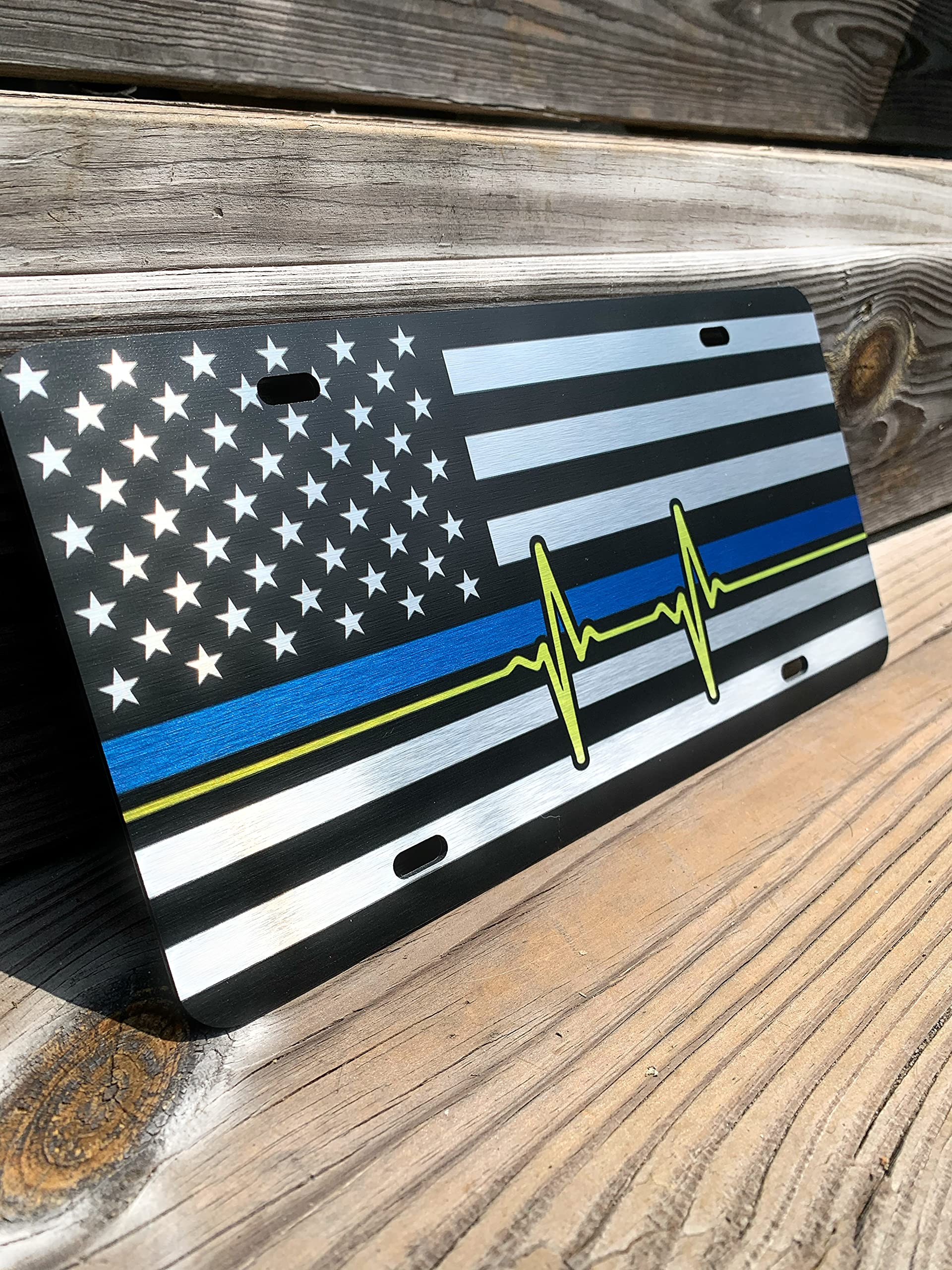 American Flag License Plate Thin Blue Line Dispatcher Heartbeat Thick Heavy Duty Usa Made