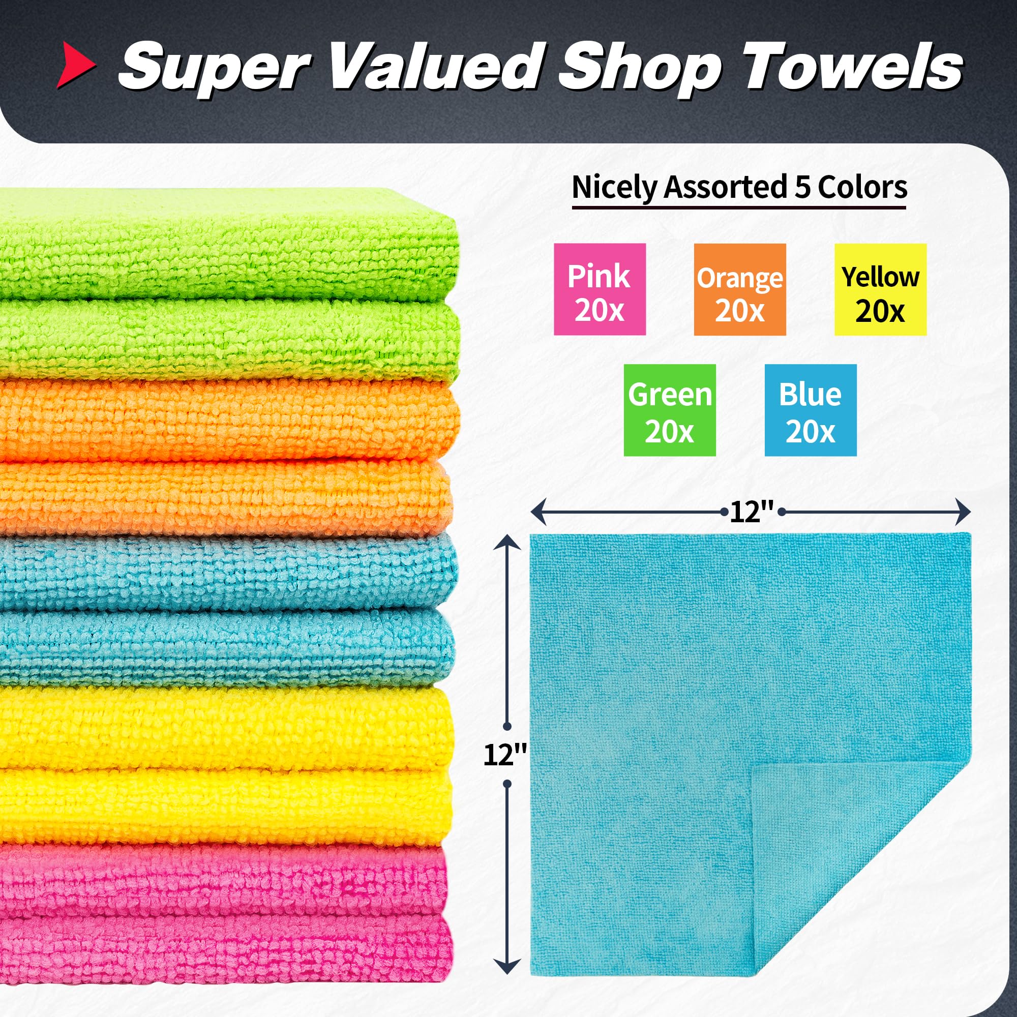Fixsmith Microfiber Cleaning Cloth, 100 Pack Shop Towels, Micro Fiber Cloth For Cleaning Car, All-Purpose Absorbent Cleaning Rag