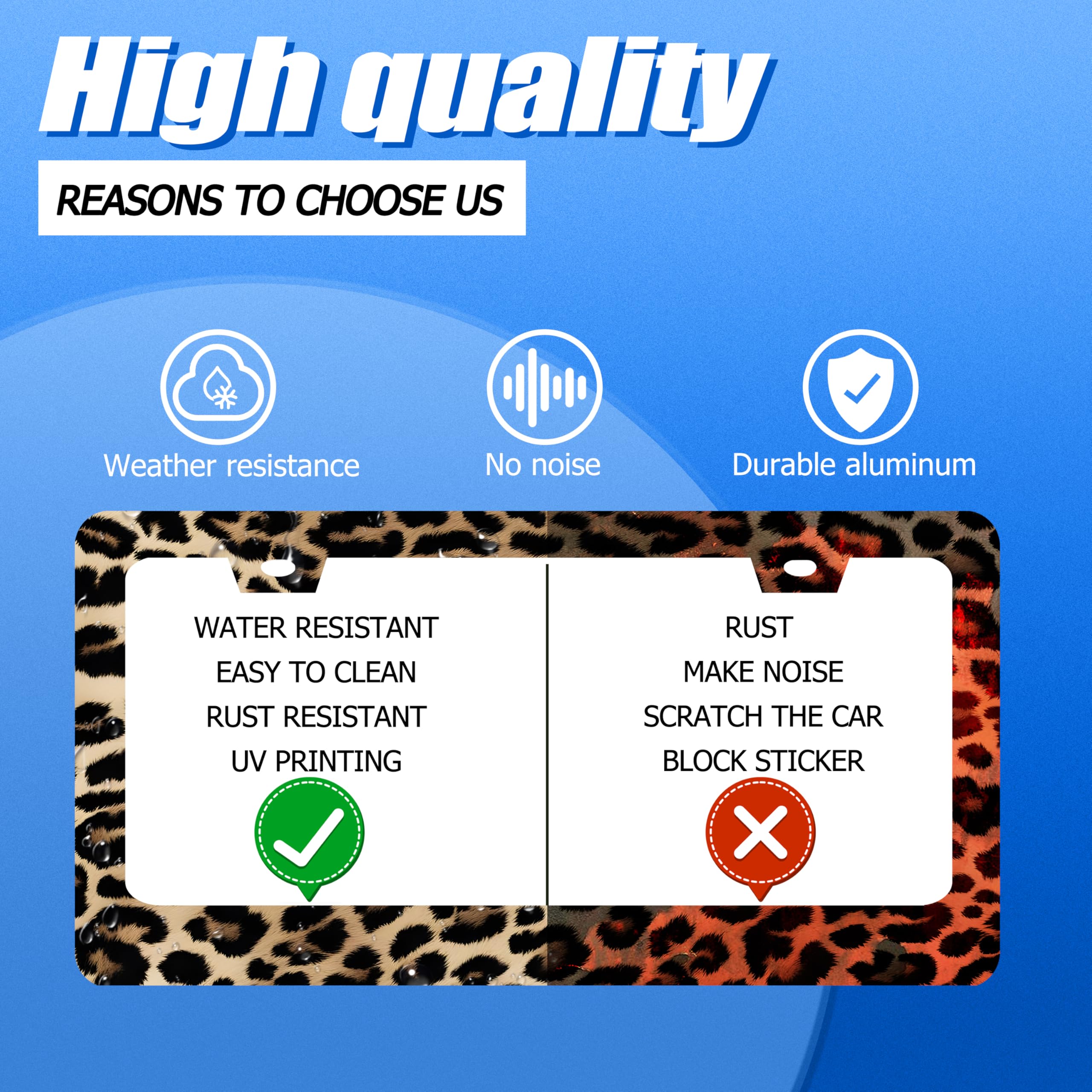 Leopard License Plate Frame Cheetah Leopard Brown License Plate Stainless Steel Funny License Plate Holder Animal Car Accessorie