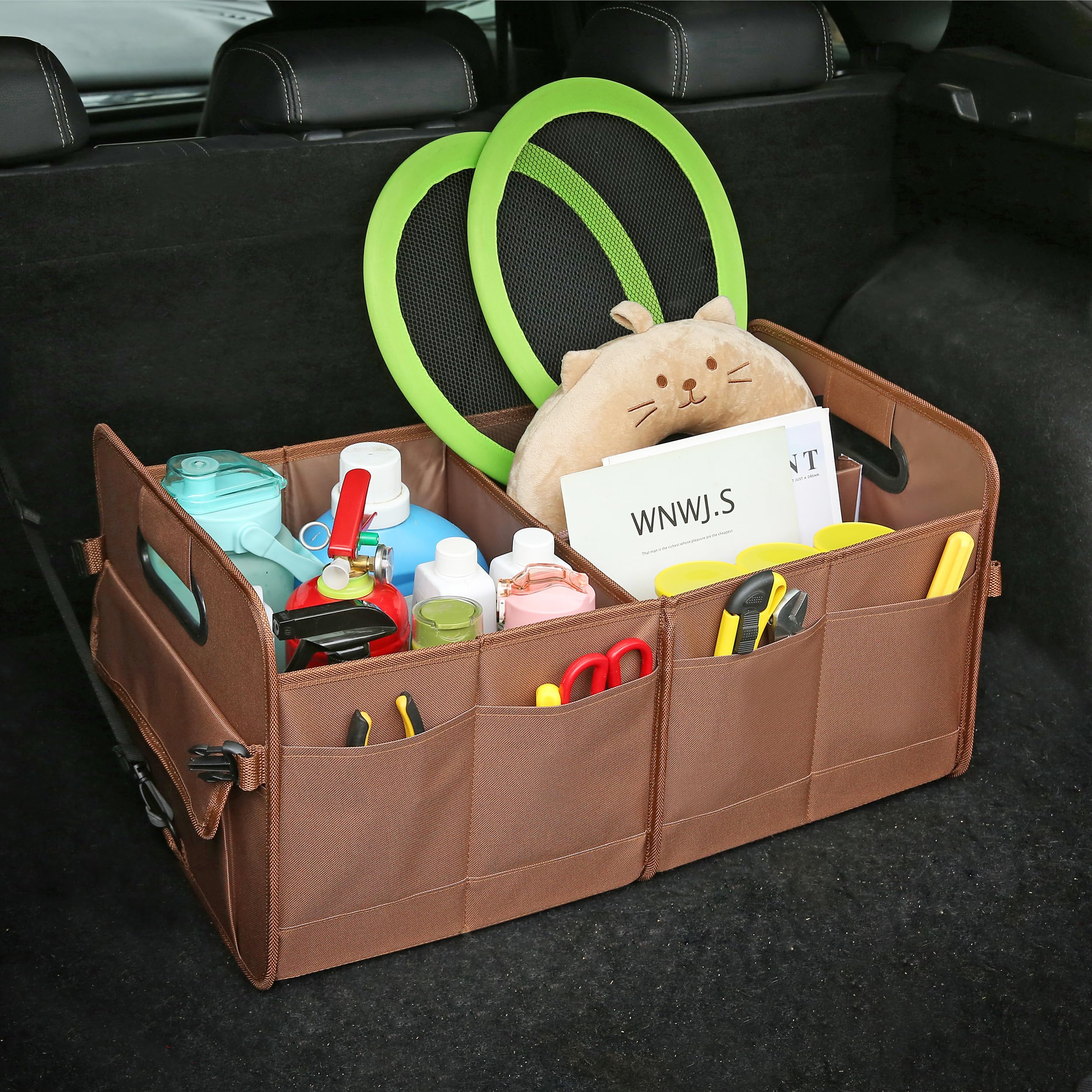 AOKJOY Car Trunk Organizer - Brown, Foldable, Non-slip, Adjustable, 600D Oxford Cloth, Large