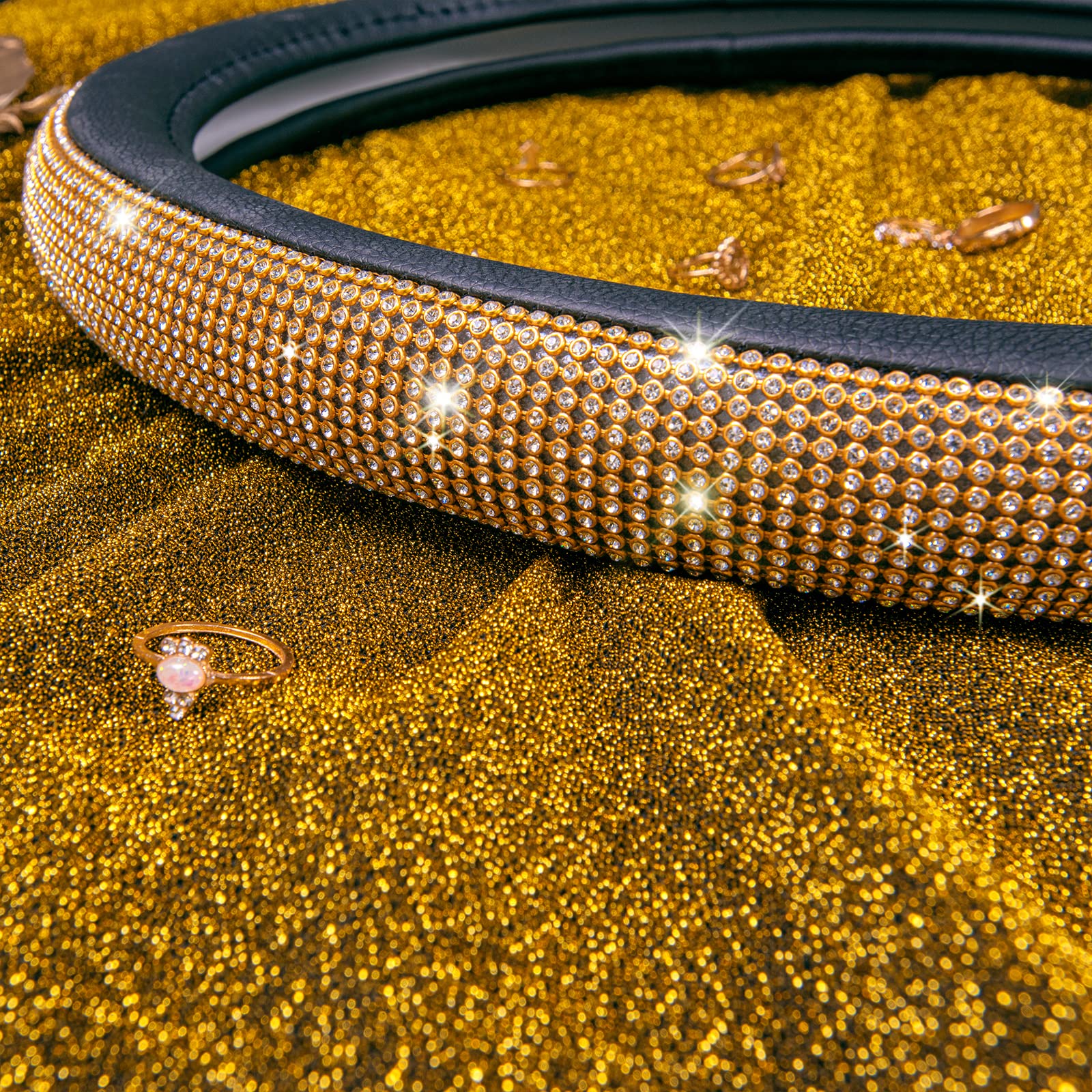 Car Pass Rhinestones Diamond Bling Steering Wheel Cover, Universal Fit For Suv,Vans,Sedan,Car,Truck 14.5-15Inch Universal Fit (G