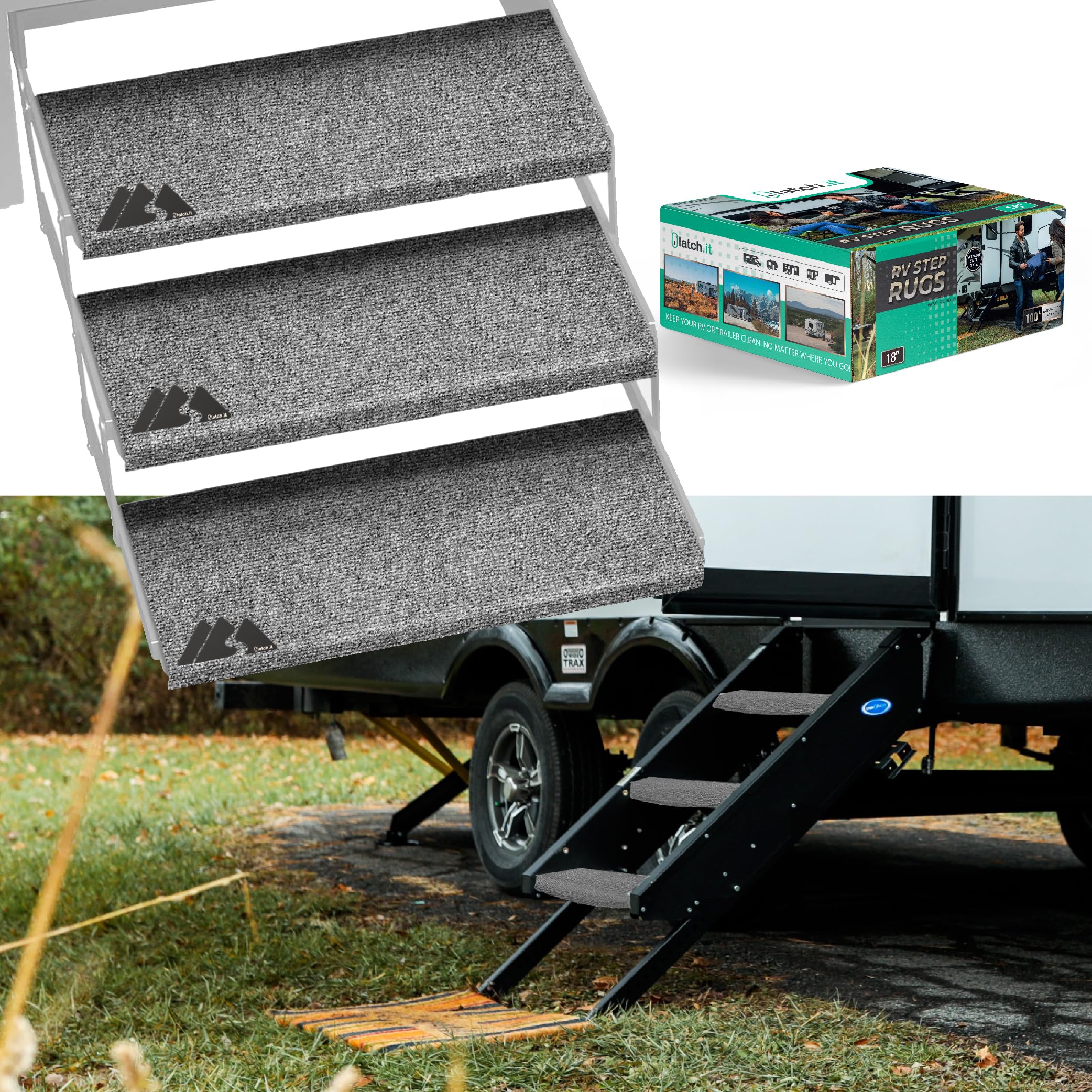 LATCH.IT RV Step Covers 4 Pack | 23'' Wide Camper Step Carpet Covers | Camper Step Covers | RV Step Carpet Best Fits 8-11'' Deep
