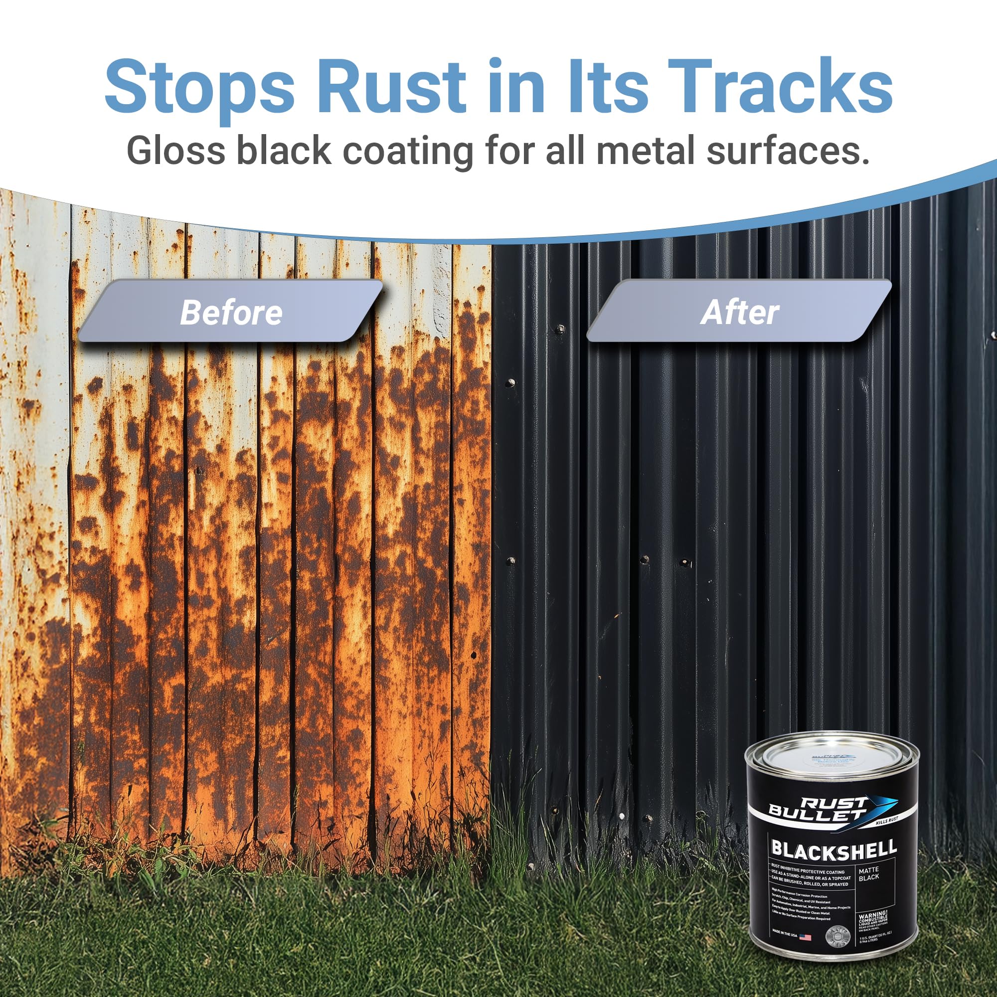 Rust Bullet Blackshell - Gloss Black - 4 Oz - Corrosion Preventive Coating, Uv Resistant Rust Proofing Paint, Long-Lasting Metal