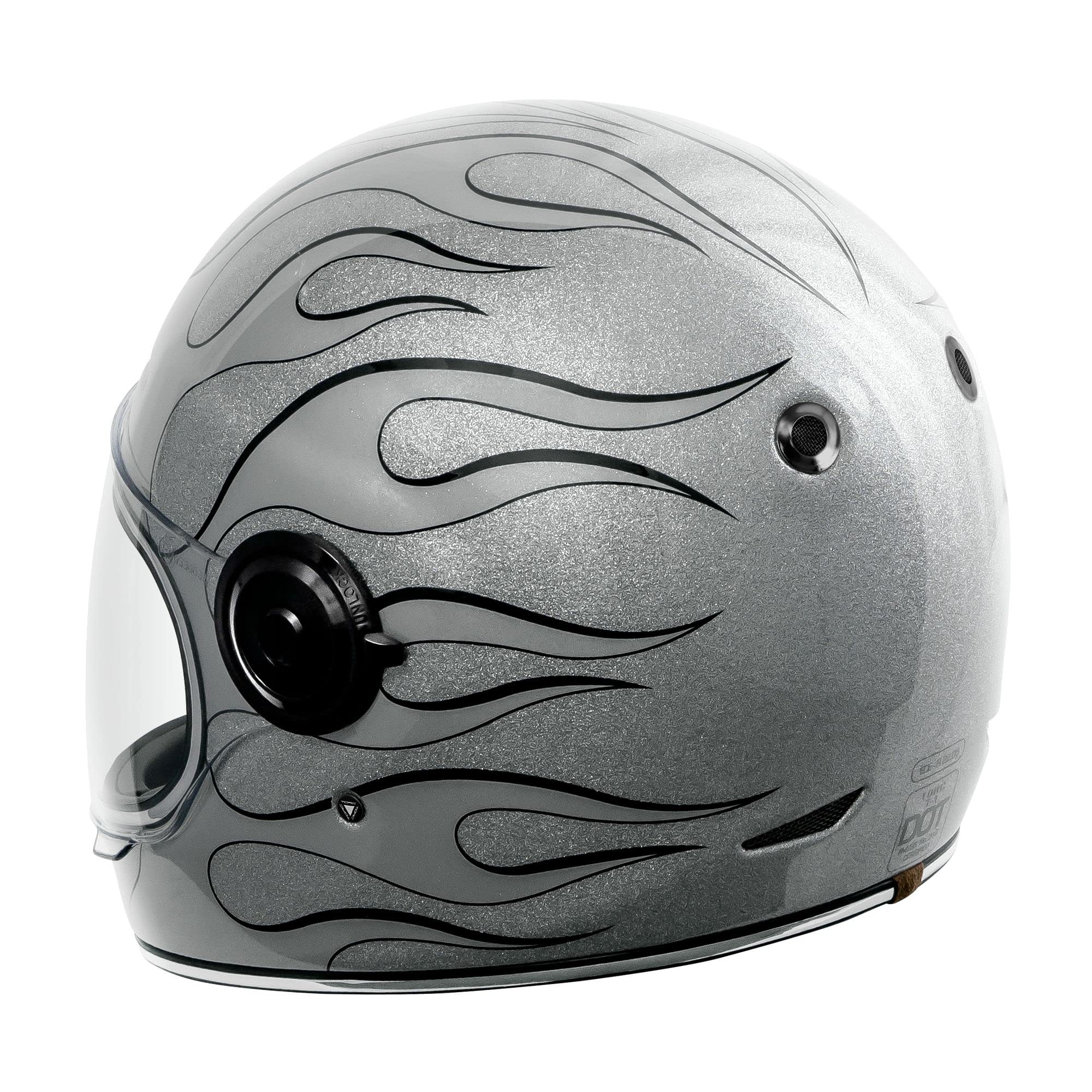 TORC T1 Retro Full Face Motorcycle Helmet, XX-Large, Silver Mega Flake Blaze, Suede Material, Model T142BLZ26