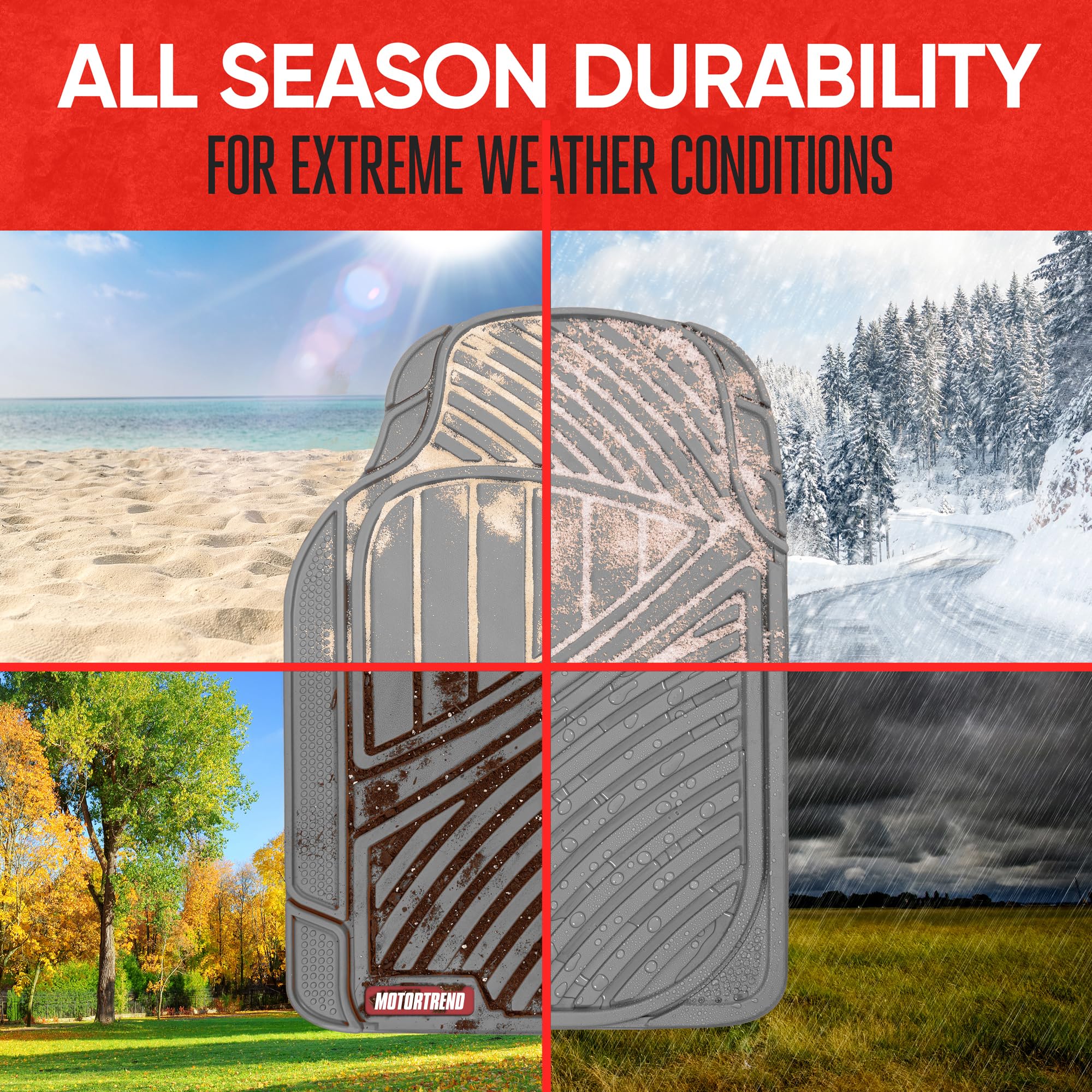 Motor Trend Flextough Performance All Weather Rubber Car Floor Mats With Cargo Liner - Full Set Front & Rear Odorless Floor Mats