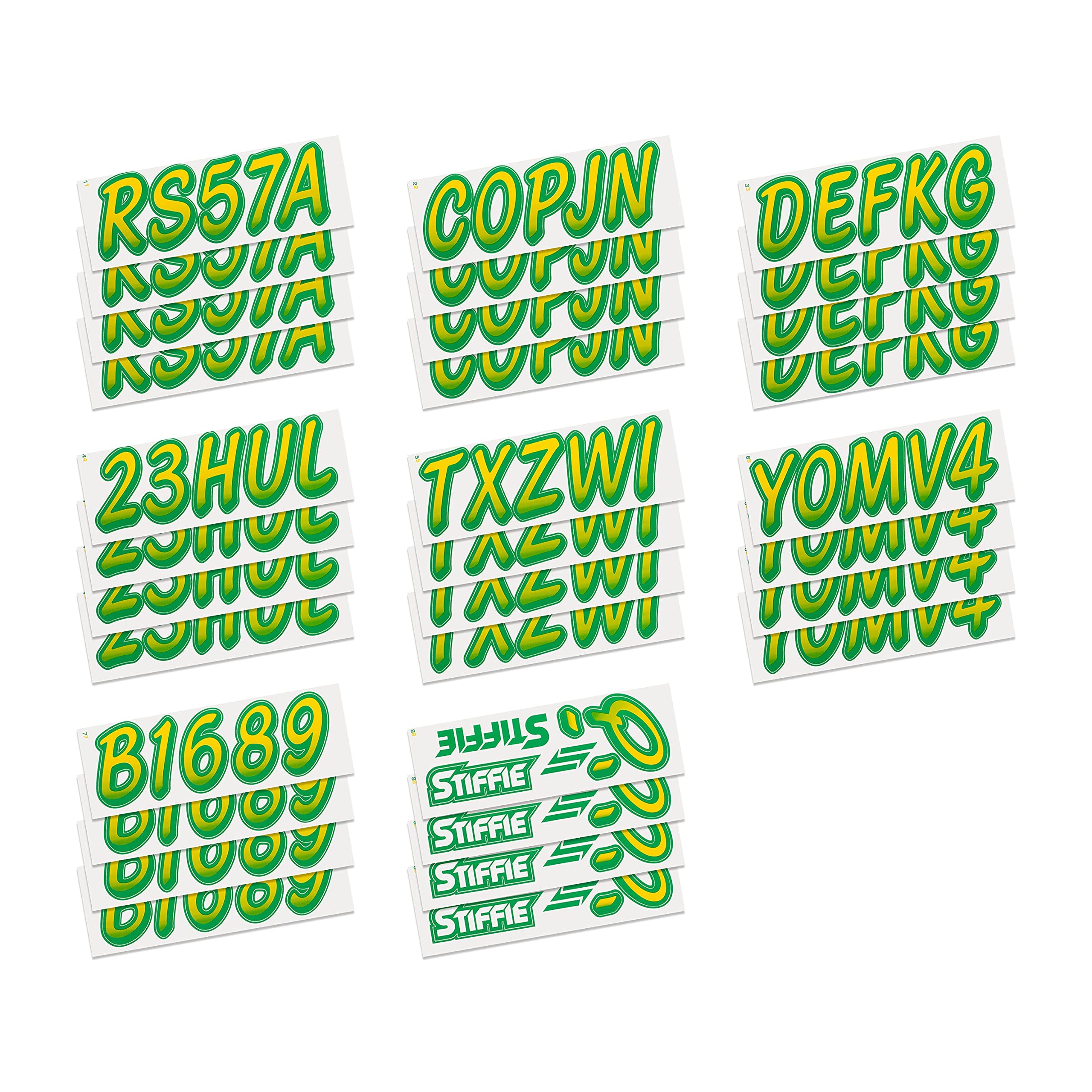 STIFFIE Whipline Yellow/Green 3'' Boat & PWC Registration Decals  Numbers Letters Stickers