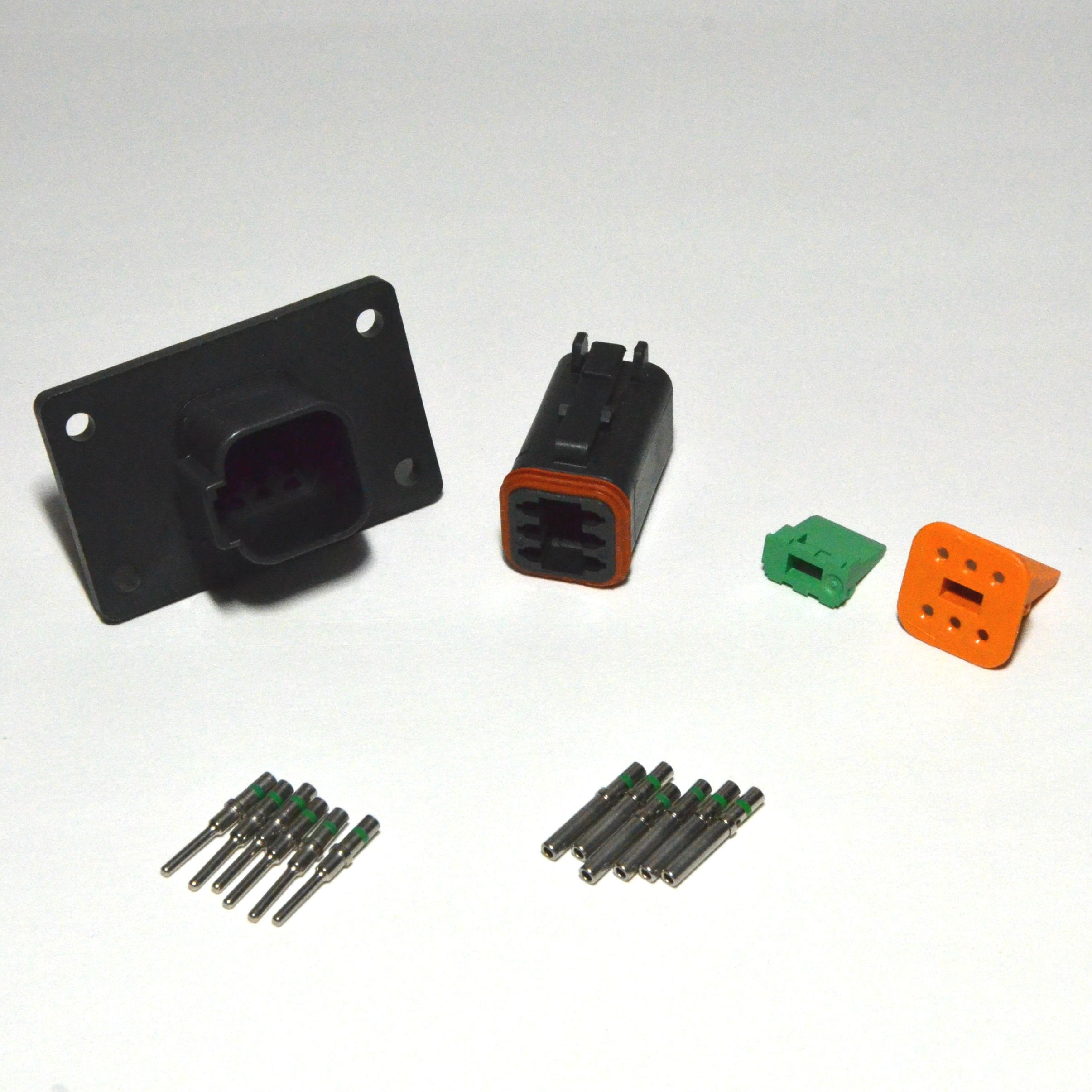 Deutsch 6-Pin 14-16Awg Flange Black Connector Kit Solid Contacts (Made In Usa)