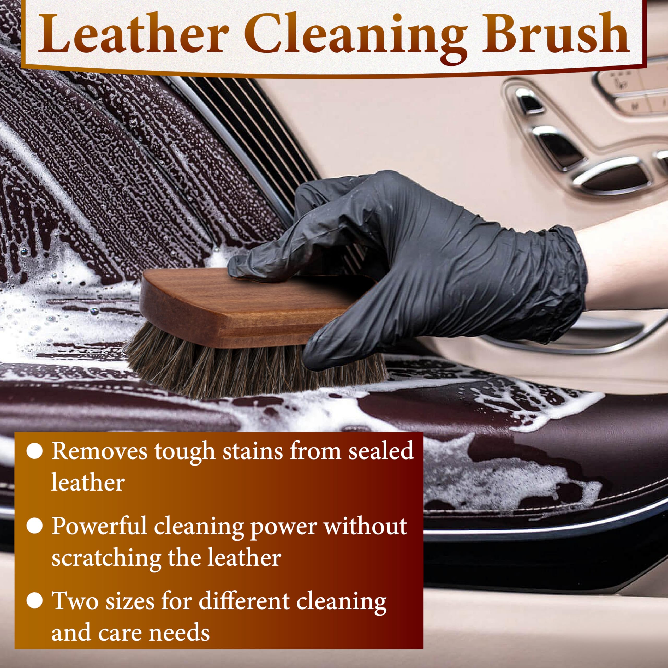 2 PCS Leather Brush Car Detailing, Horse Hair Brush, Upholstery Brush for Cleaning, Car Interior Brush, Carpet Brush for Car Det