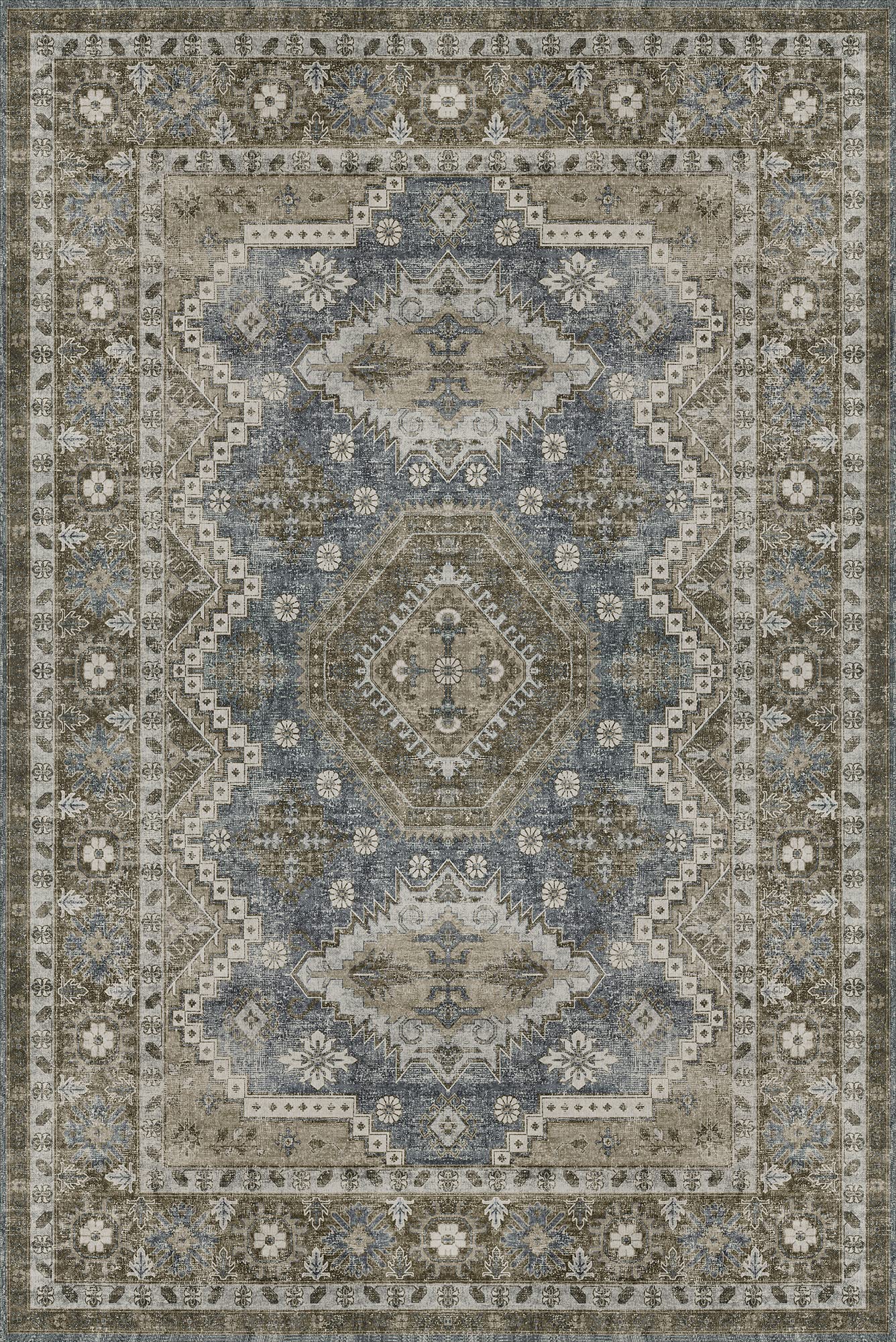 Rugland 6X9 Rug - Stain Resistant Washable Rug, Anti Slip Backing Rugs For Living Room, Boho Vintage Tribal Area Rugs (Tpr07-Blu